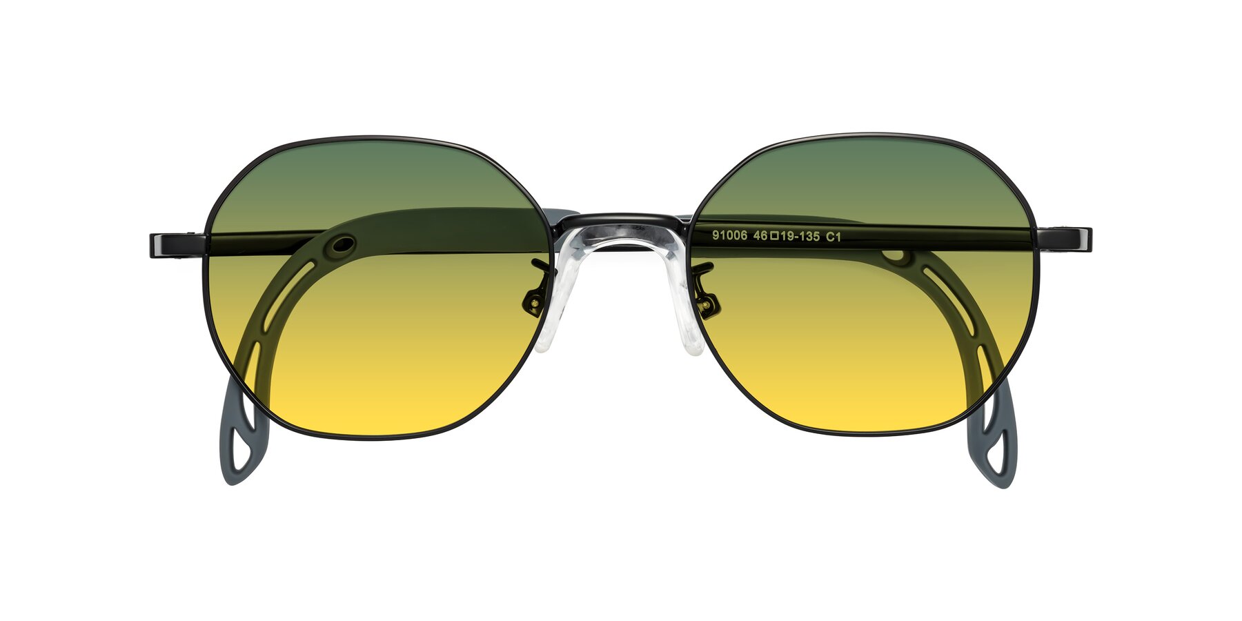 Folded Front of Esther in Ninja Black with Green / Yellow Gradient Lenses