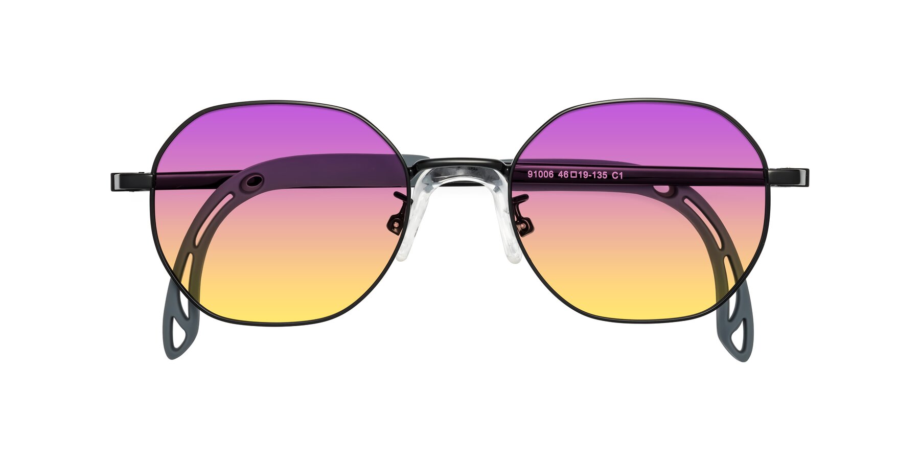 Folded Front of Esther in Ninja Black with Purple / Yellow Gradient Lenses