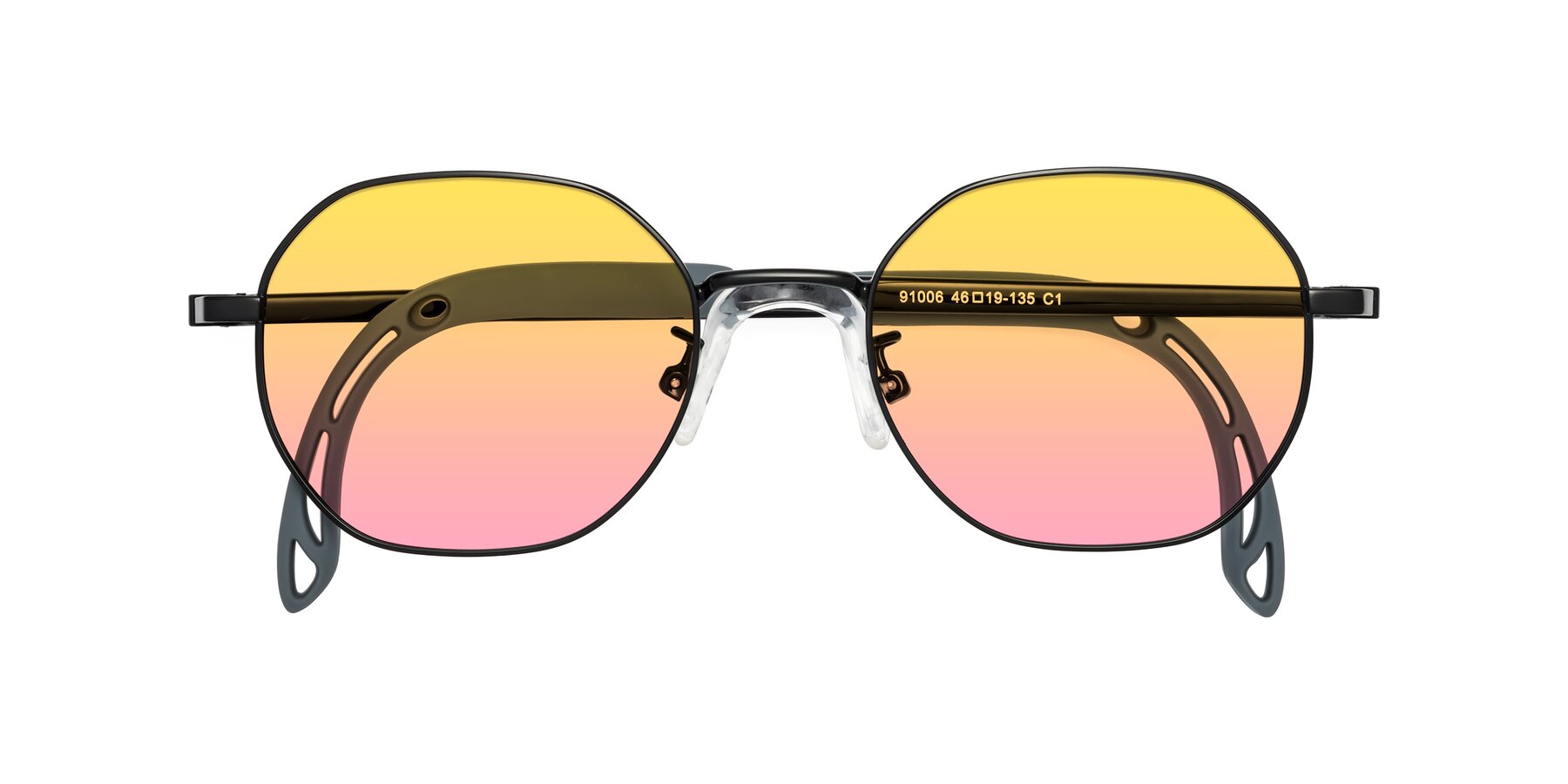 Folded Front of Esther in Ninja Black with Yellow / Pink Gradient Lenses