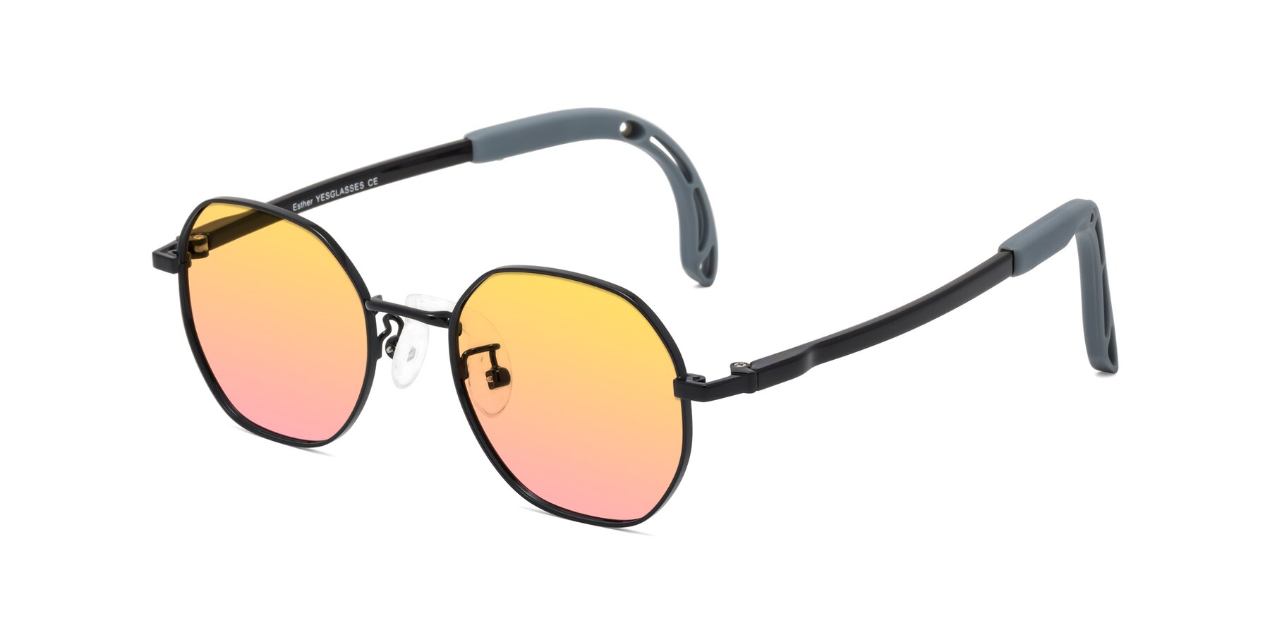 Angle of Esther in Ninja Black with Yellow / Pink Gradient Lenses