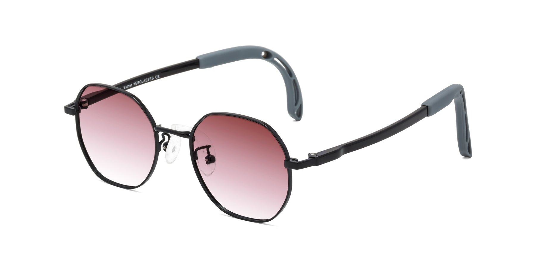 Angle of Esther in Ninja Black with Garnet Gradient Lenses