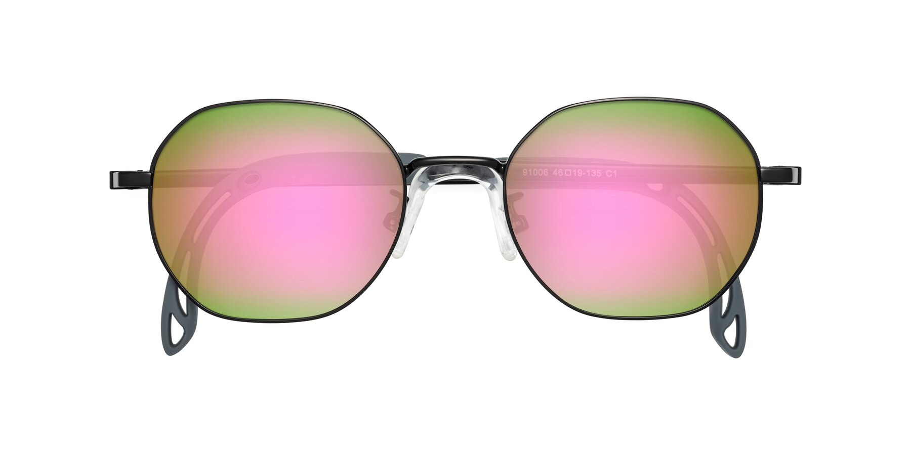 Folded Front of Esther in Ninja Black with Pink Mirrored Lenses