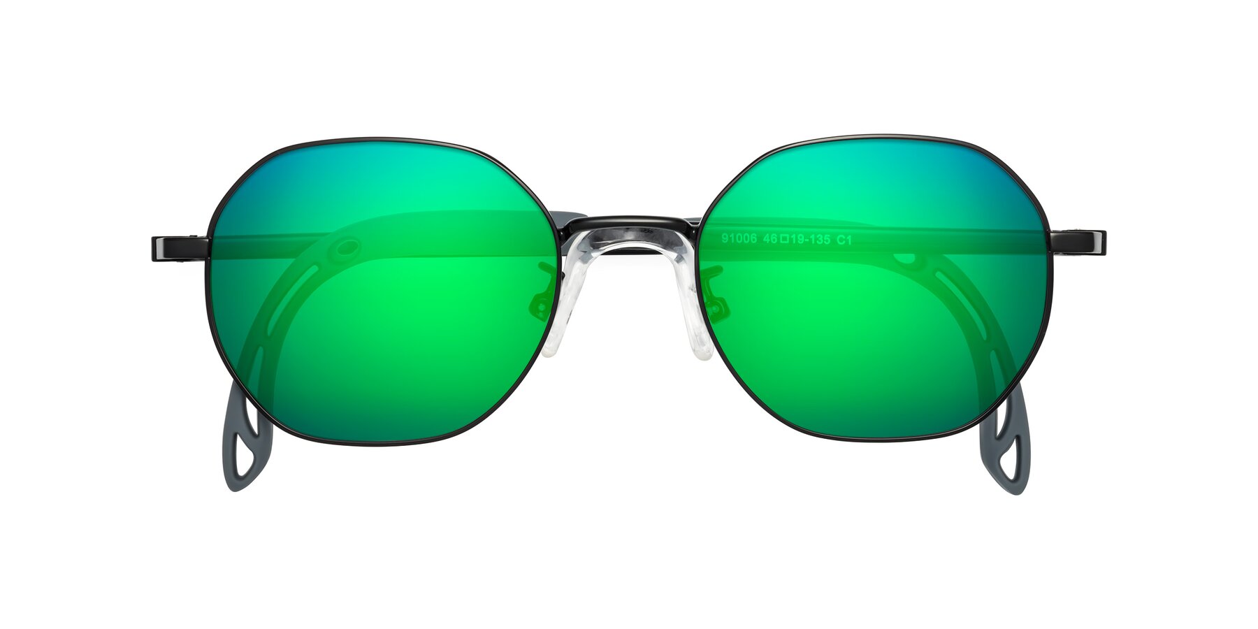 Folded Front of Esther in Ninja Black with Green Mirrored Lenses