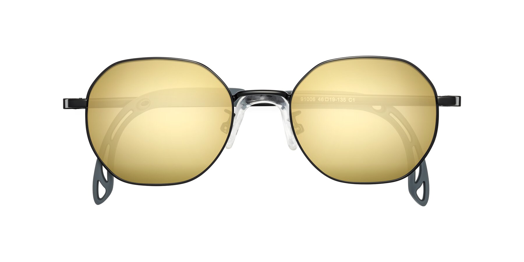 Folded Front of Esther in Ninja Black with Gold Mirrored Lenses