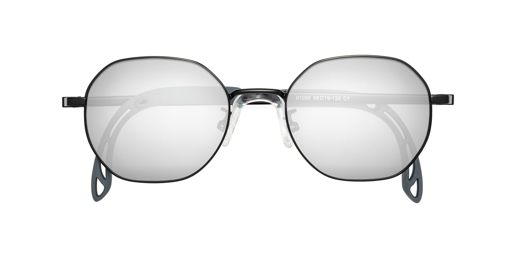 Folded Front of Esther in Ninja Black with Silver Mirrored Lenses