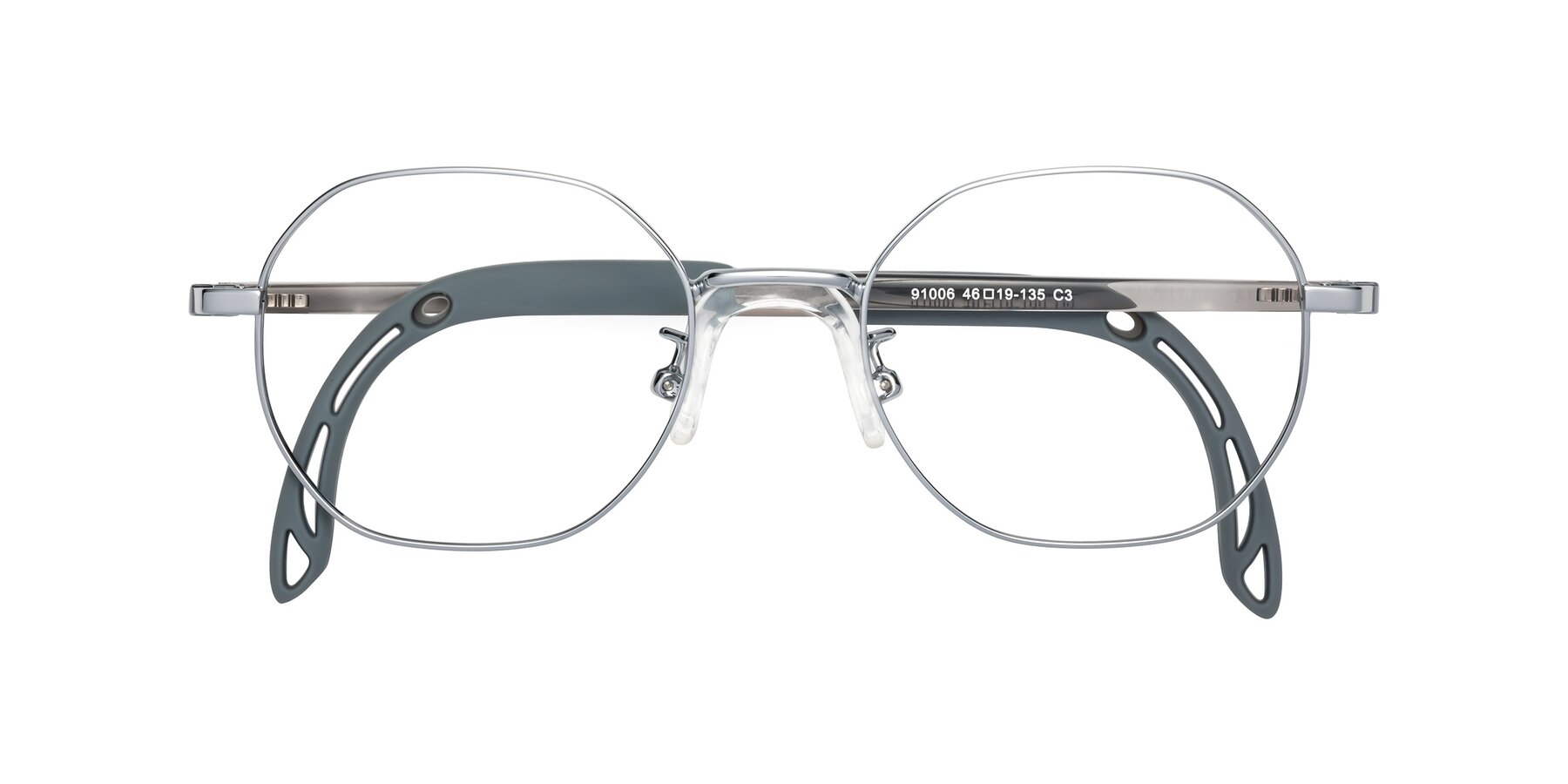 Folded Front of Esther in Knight Silver with Clear Eyeglass Lenses