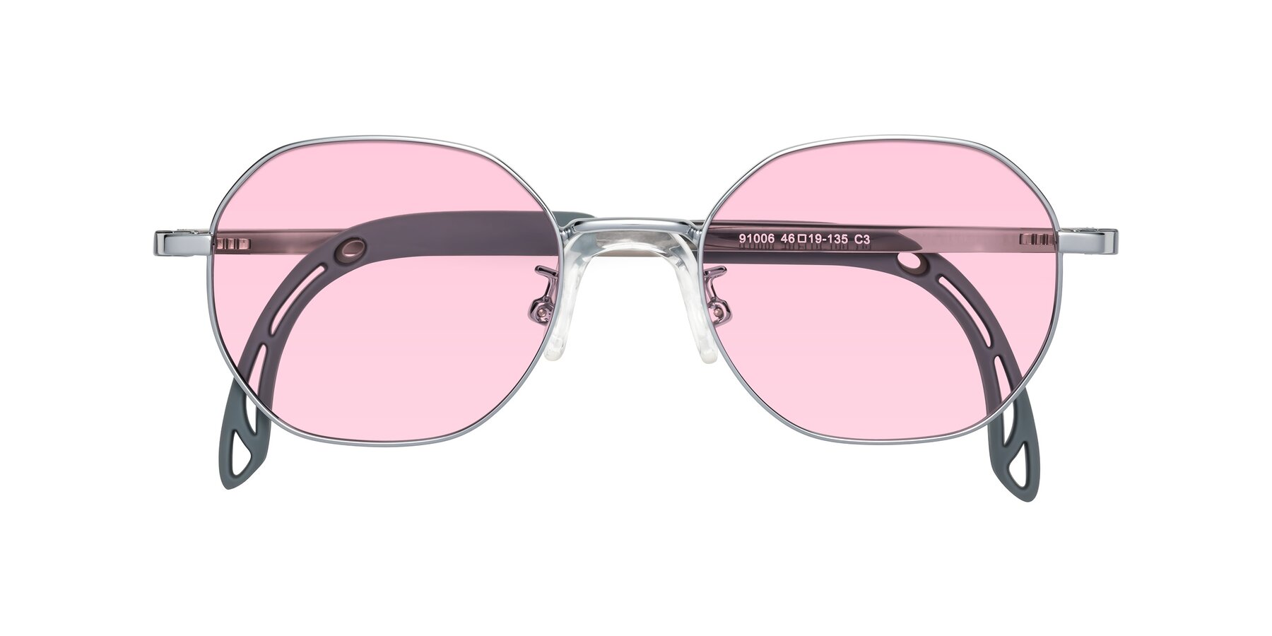 Folded Front of Esther in Knight Silver with Light Pink Tinted Lenses