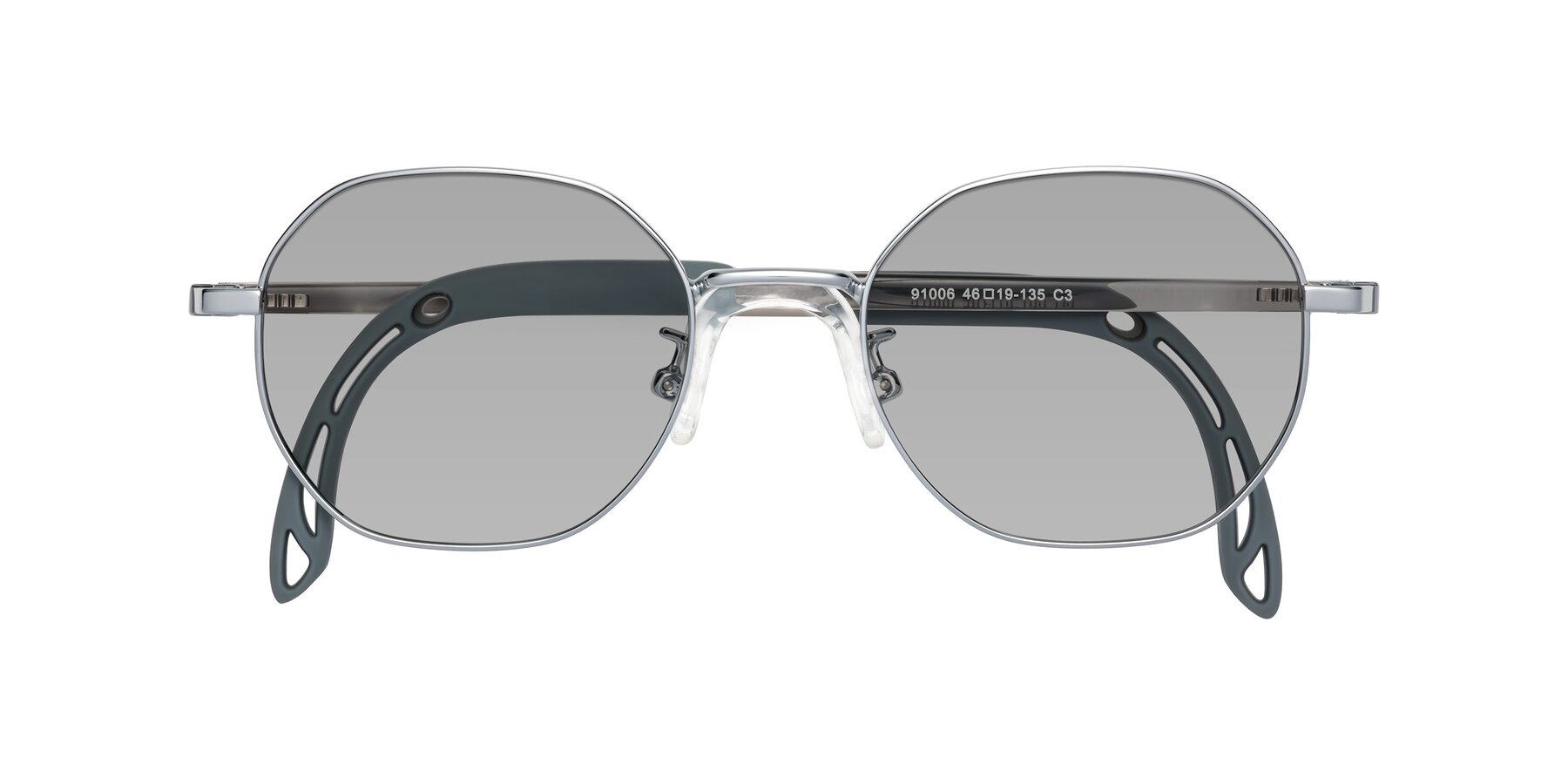 Folded Front of Esther in Knight Silver with Light Gray Tinted Lenses