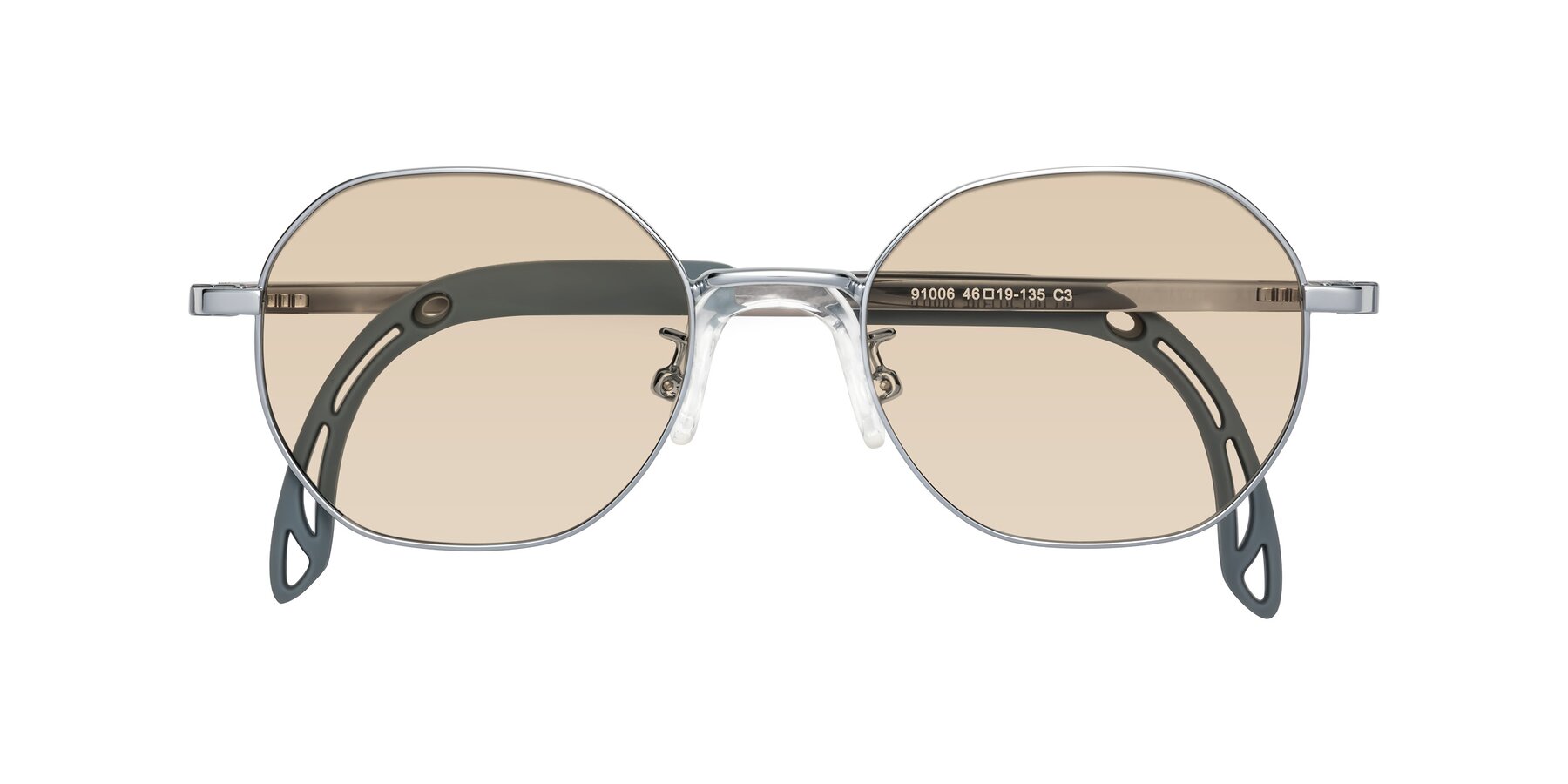 Folded Front of Esther in Knight Silver with Light Brown Tinted Lenses