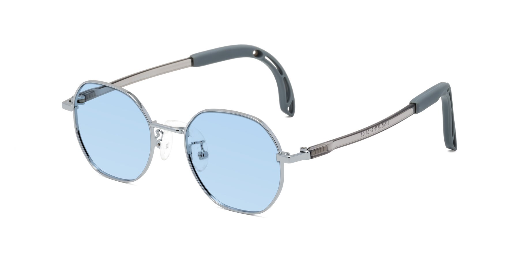 Angle of Esther in Knight Silver with Light Blue Tinted Lenses