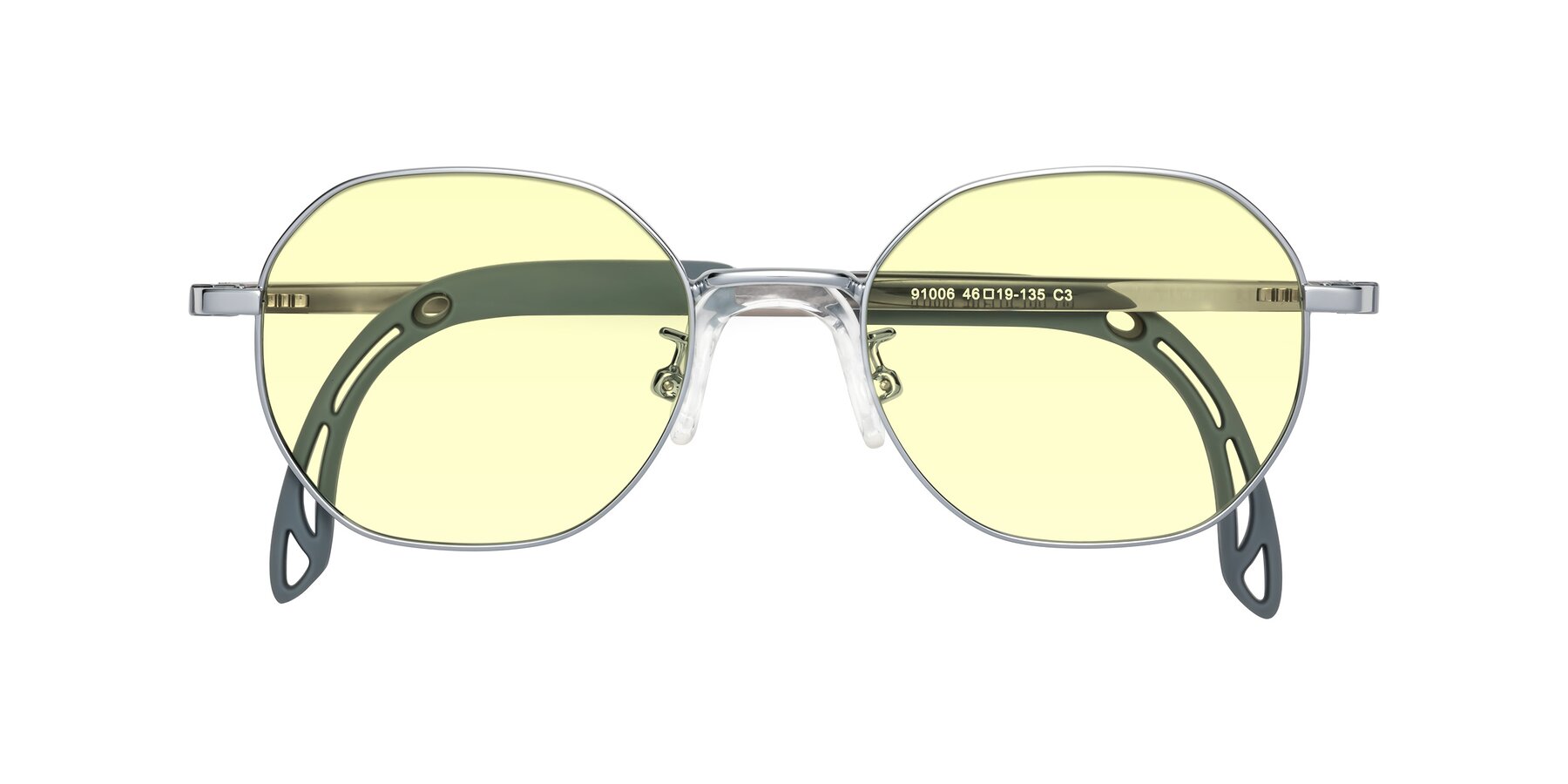 Folded Front of Esther in Knight Silver with Light Yellow Tinted Lenses