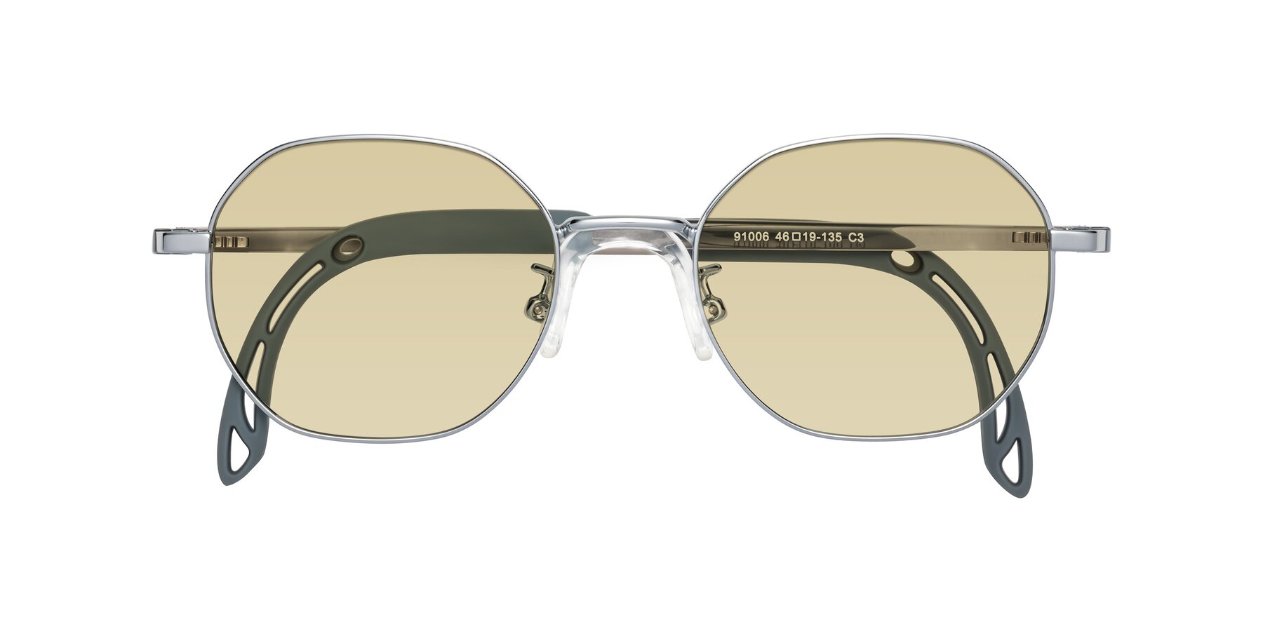 Folded Front of Esther in Knight Silver with Light Champagne Tinted Lenses