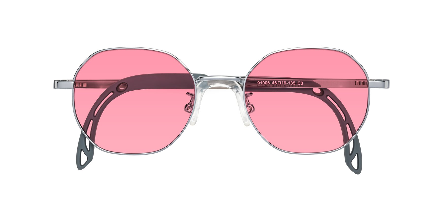 Folded Front of Esther in Knight Silver with Pink Tinted Lenses