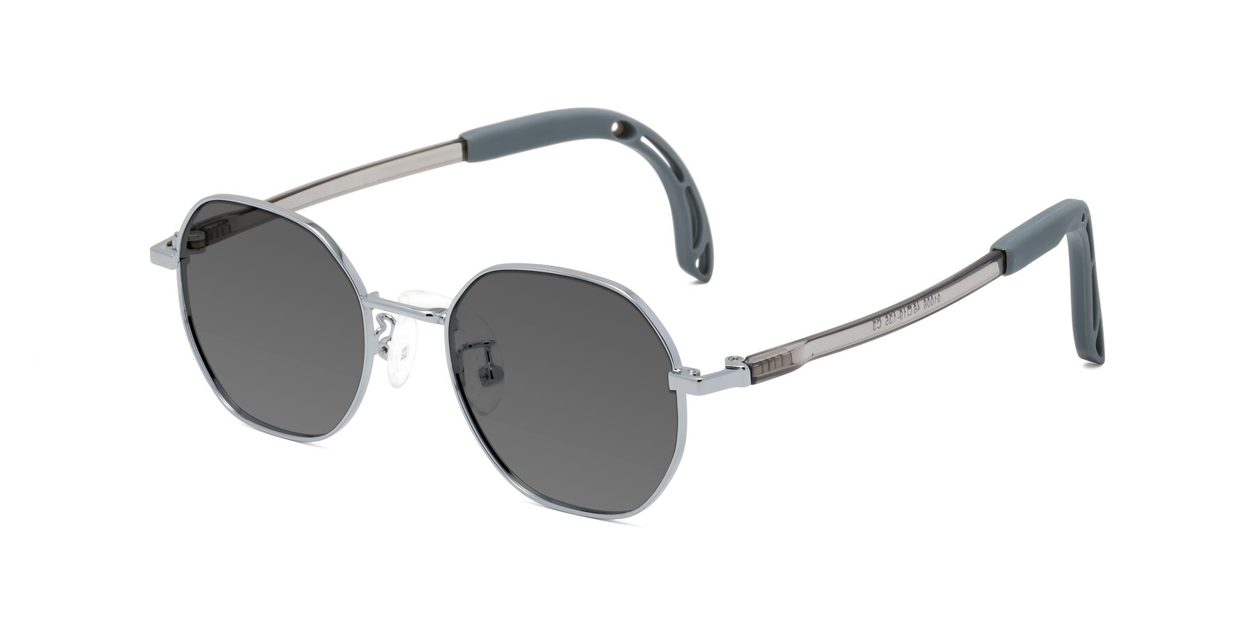 Angle of Esther in Knight Silver with Medium Gray Tinted Lenses