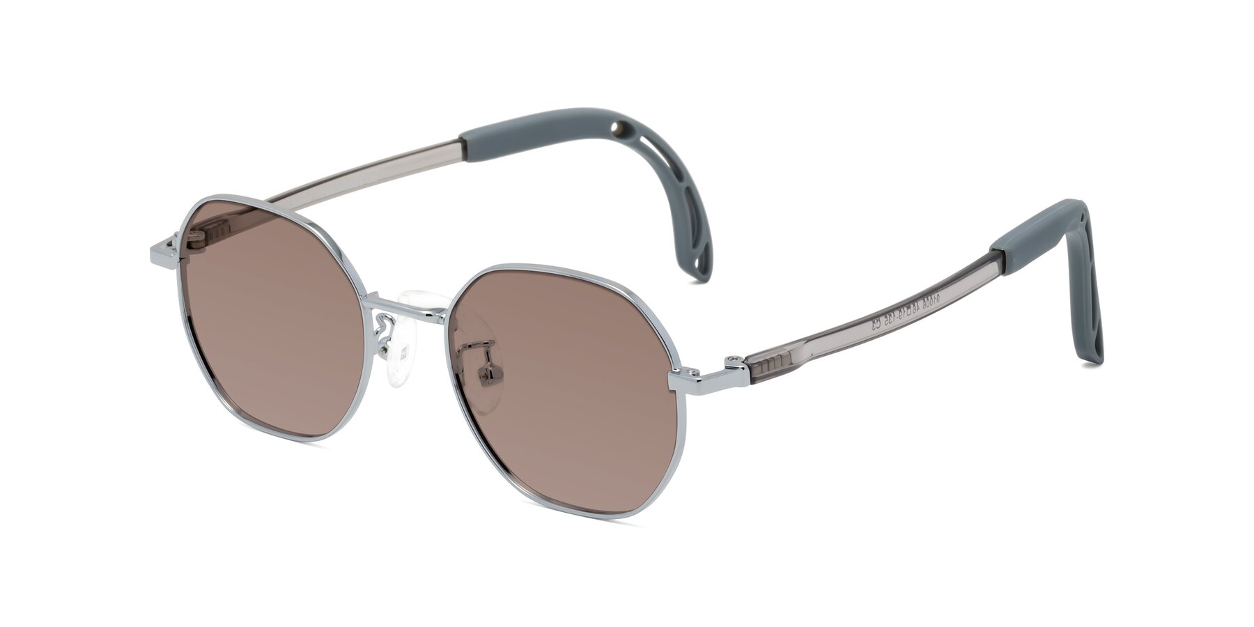 Angle of Esther in Knight Silver with Medium Brown Tinted Lenses