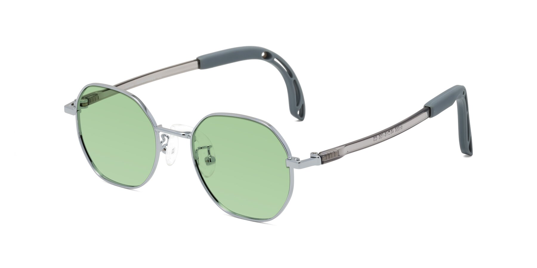 Angle of Esther in Knight Silver with Medium Green Tinted Lenses