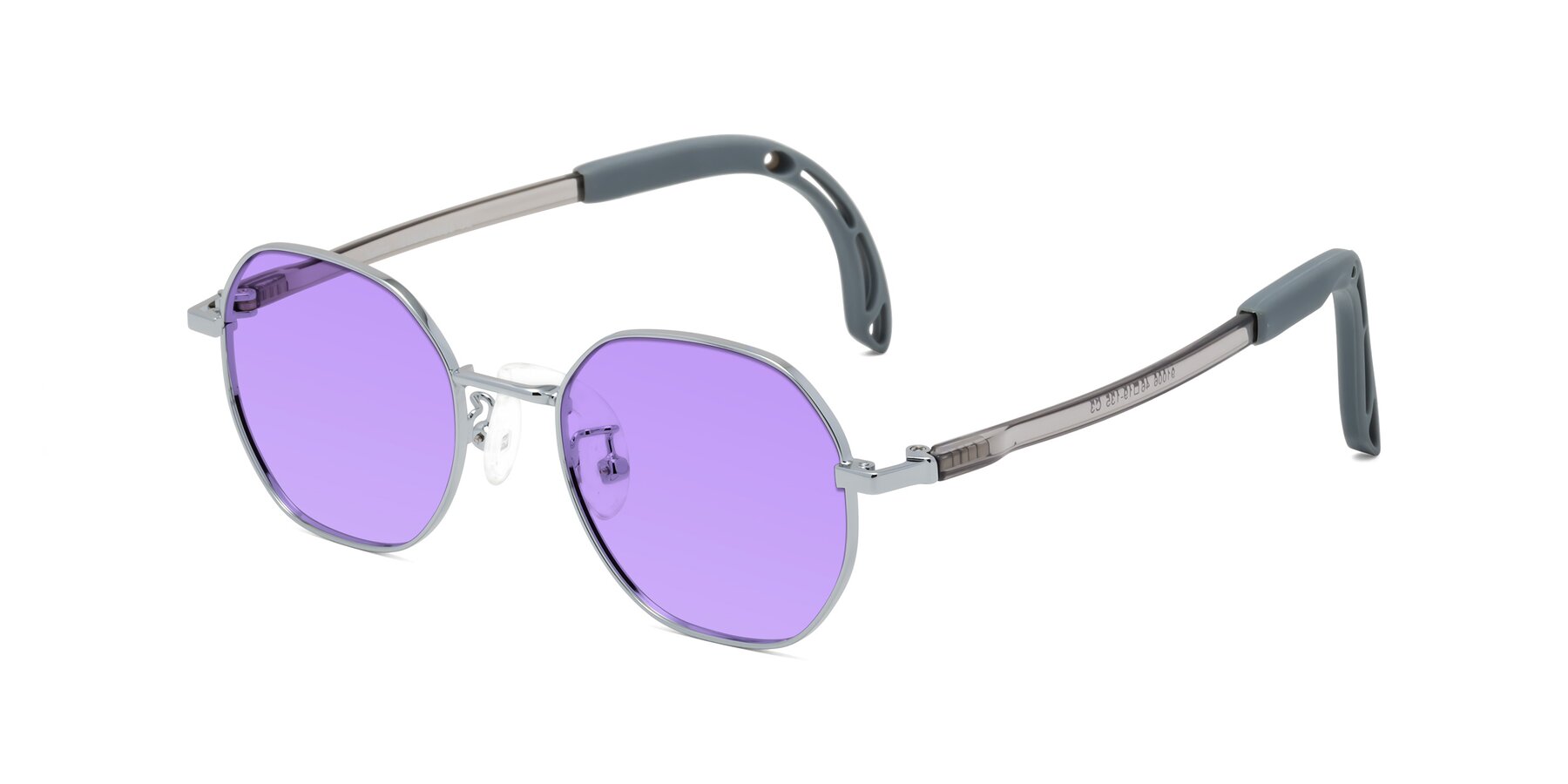 Angle of Esther in Knight Silver with Medium Purple Tinted Lenses