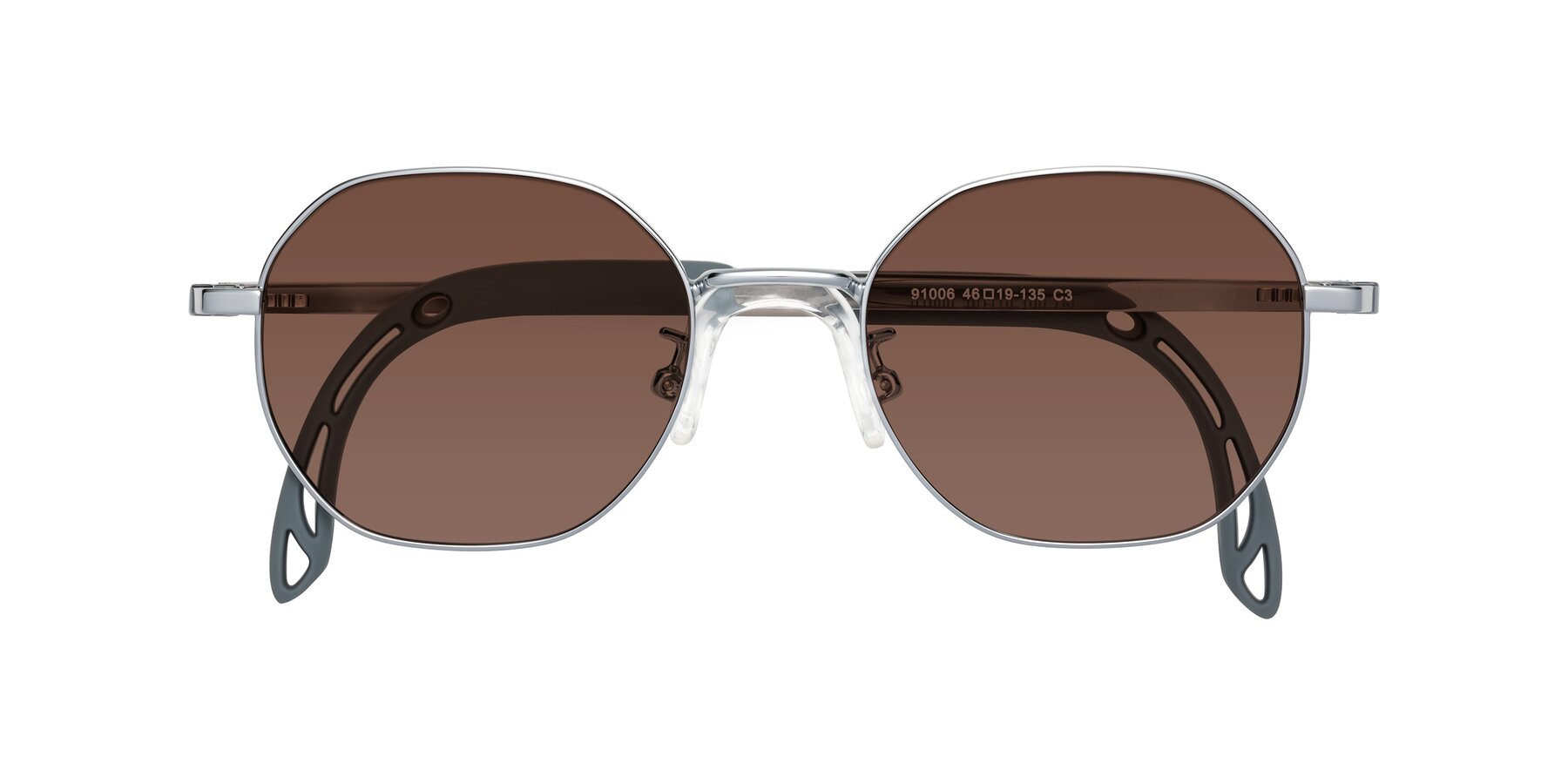 Folded Front of Esther in Knight Silver with Brown Tinted Lenses