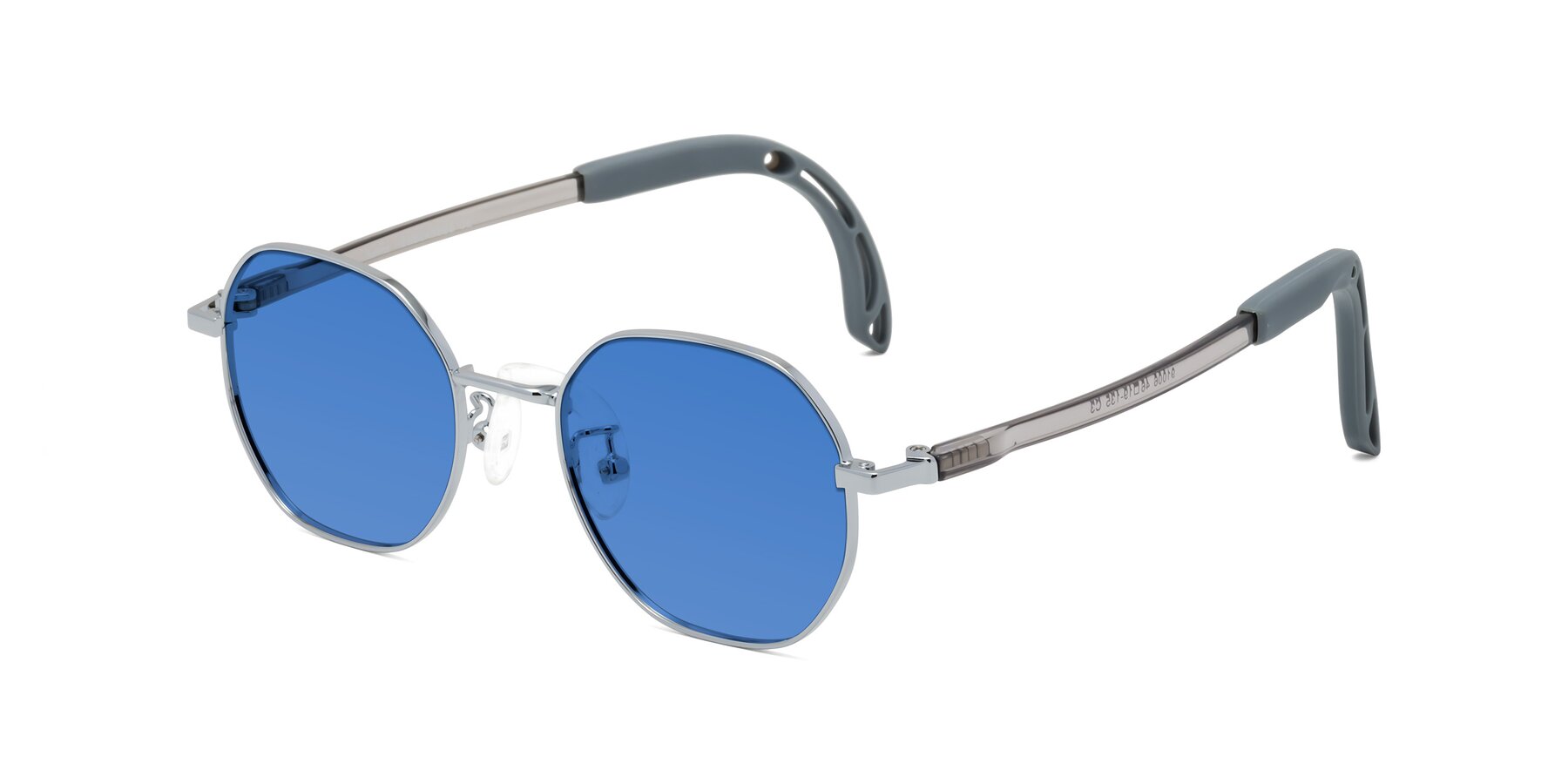 Angle of Esther in Knight Silver with Blue Tinted Lenses