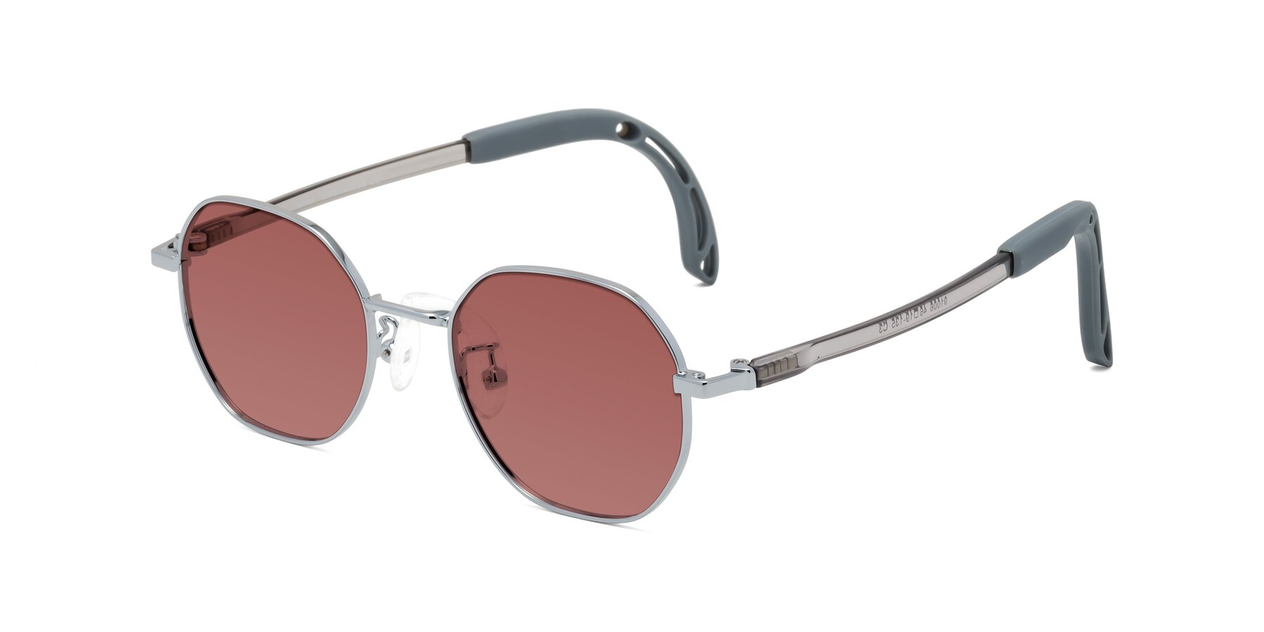 Angle of Esther in Knight Silver with Garnet Tinted Lenses