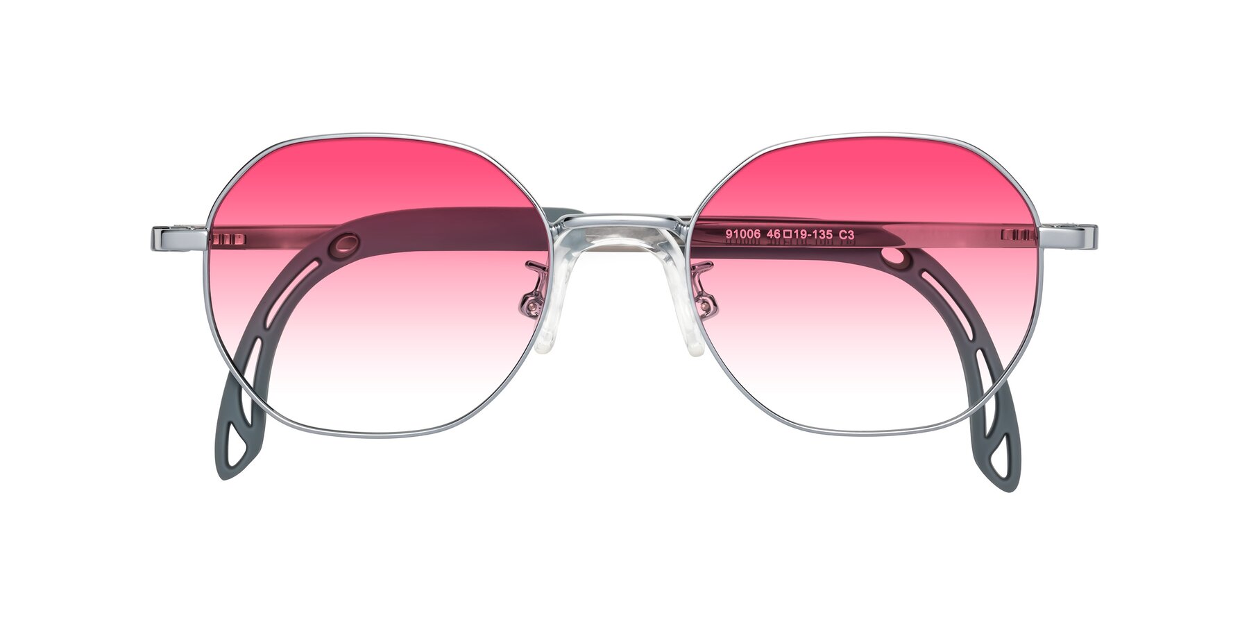 Folded Front of Esther in Knight Silver with Pink Gradient Lenses