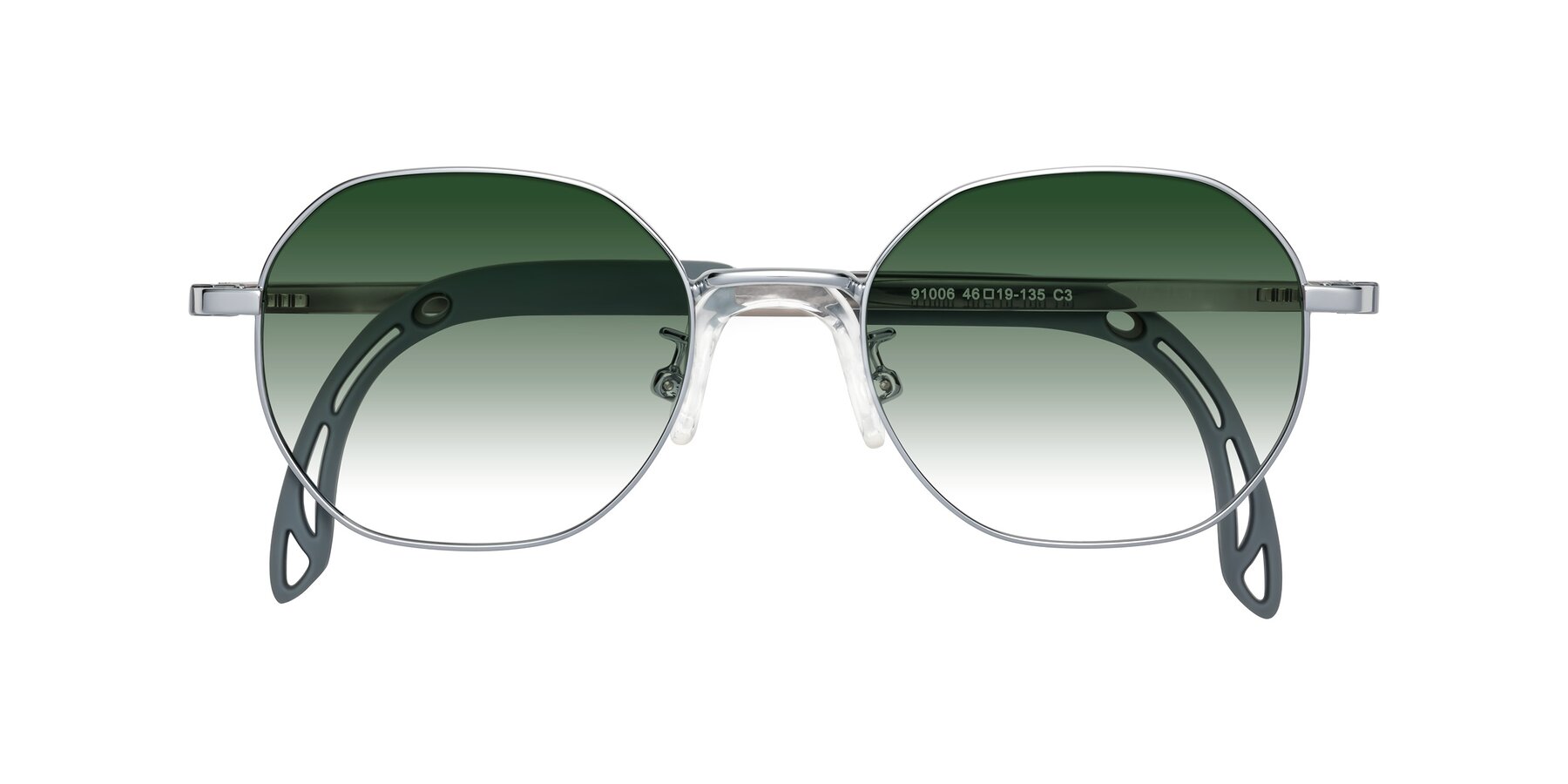 Folded Front of Esther in Knight Silver with Green Gradient Lenses