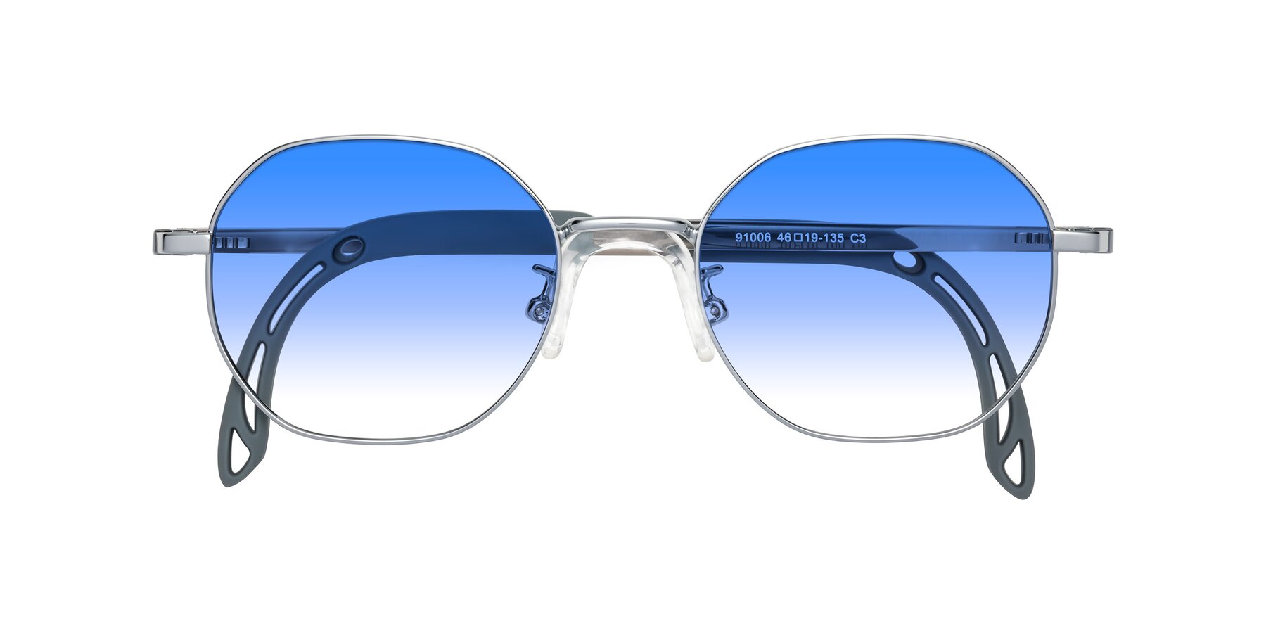 Folded Front of Esther in Knight Silver with Blue Gradient Lenses