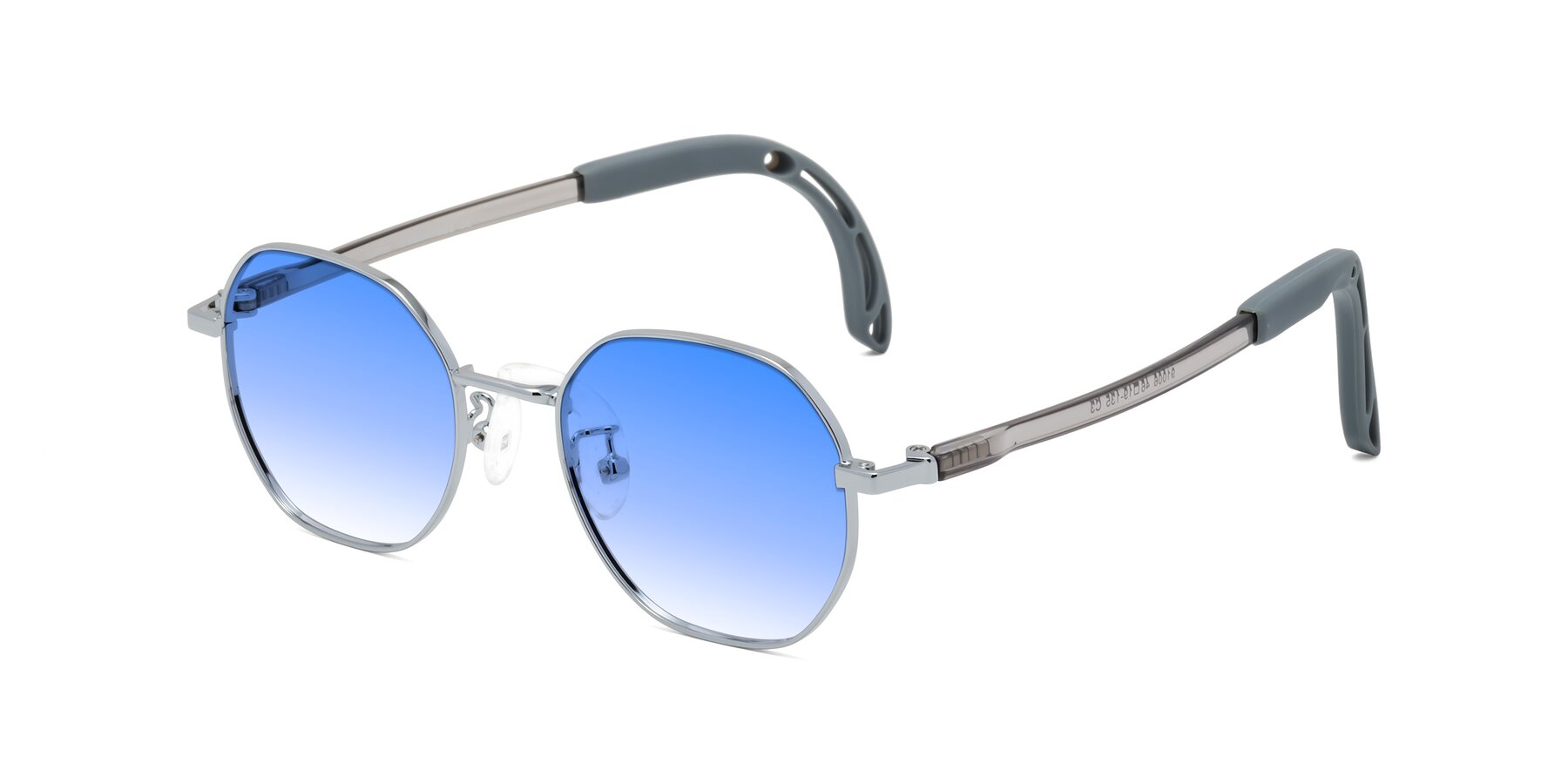 Angle of Esther in Knight Silver with Blue Gradient Lenses