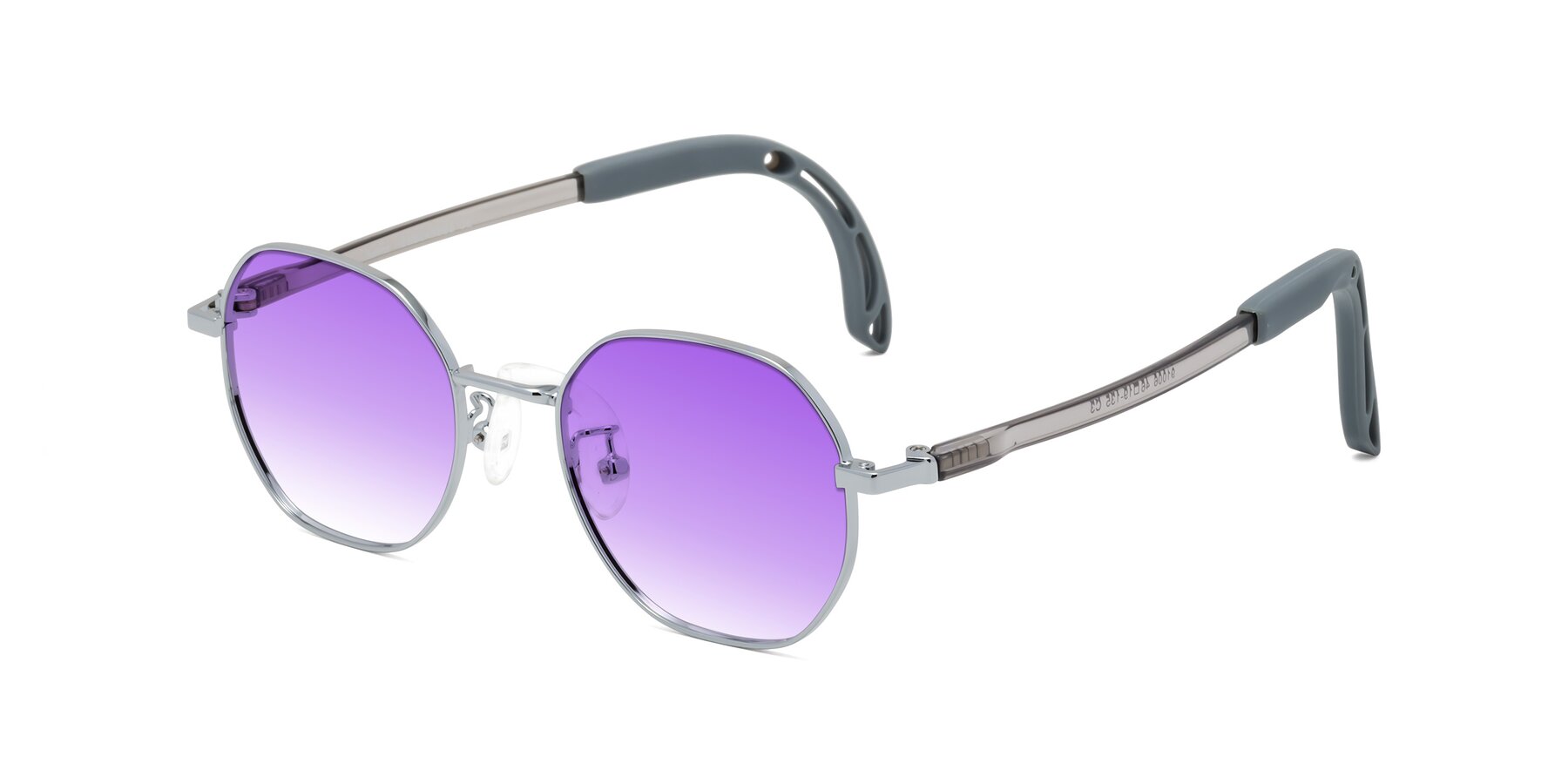 Angle of Esther in Knight Silver with Purple Gradient Lenses