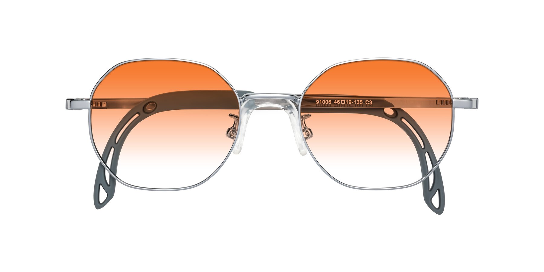 Folded Front of Esther in Knight Silver with Orange Gradient Lenses