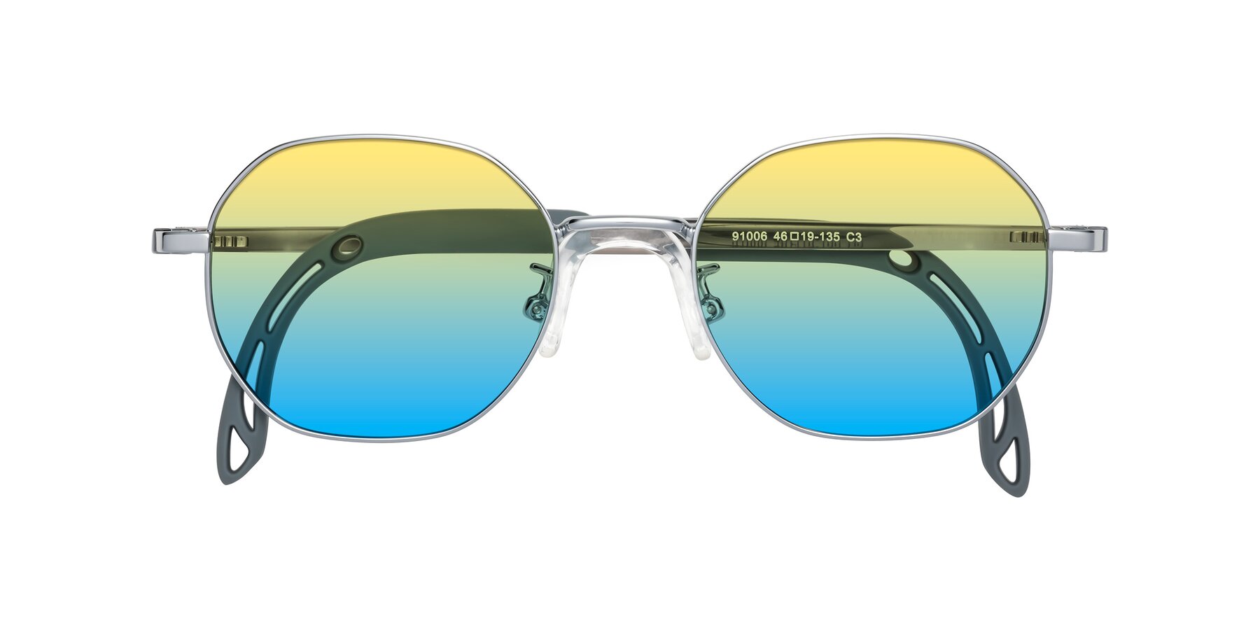 Folded Front of Esther in Knight Silver with Yellow / Blue Gradient Lenses