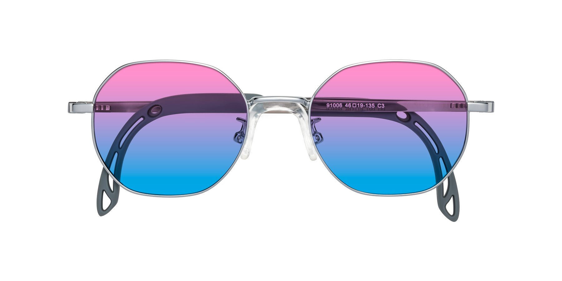 Folded Front of Esther in Knight Silver with Pink / Blue Gradient Lenses