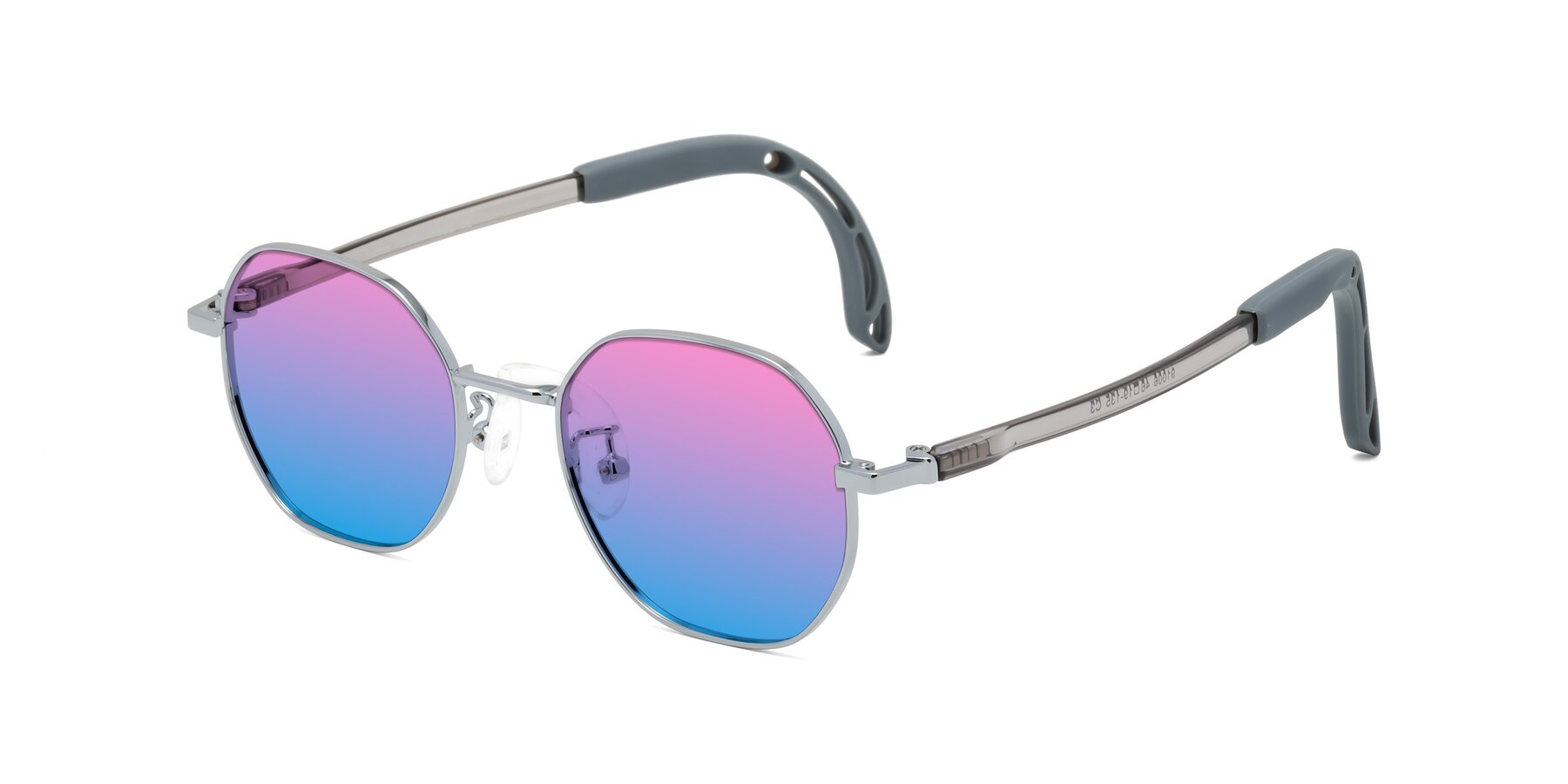 Angle of Esther in Knight Silver with Pink / Blue Gradient Lenses