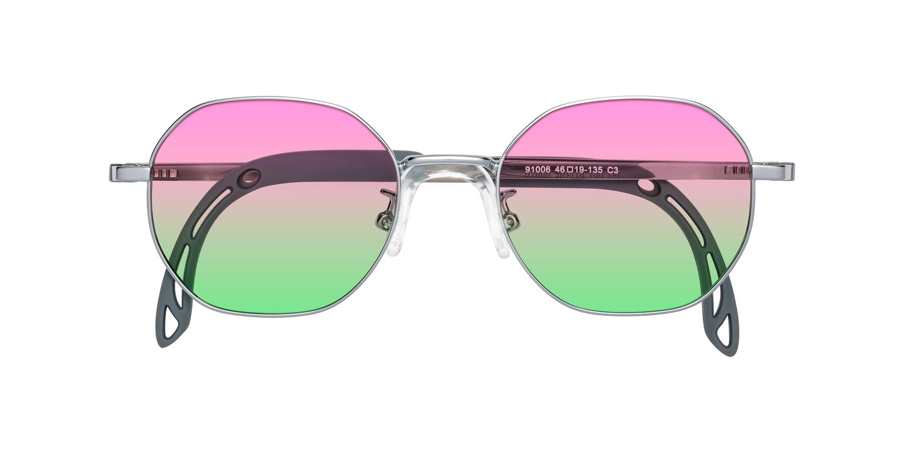 Folded Front of Esther in Knight Silver with Pink / Green Gradient Lenses