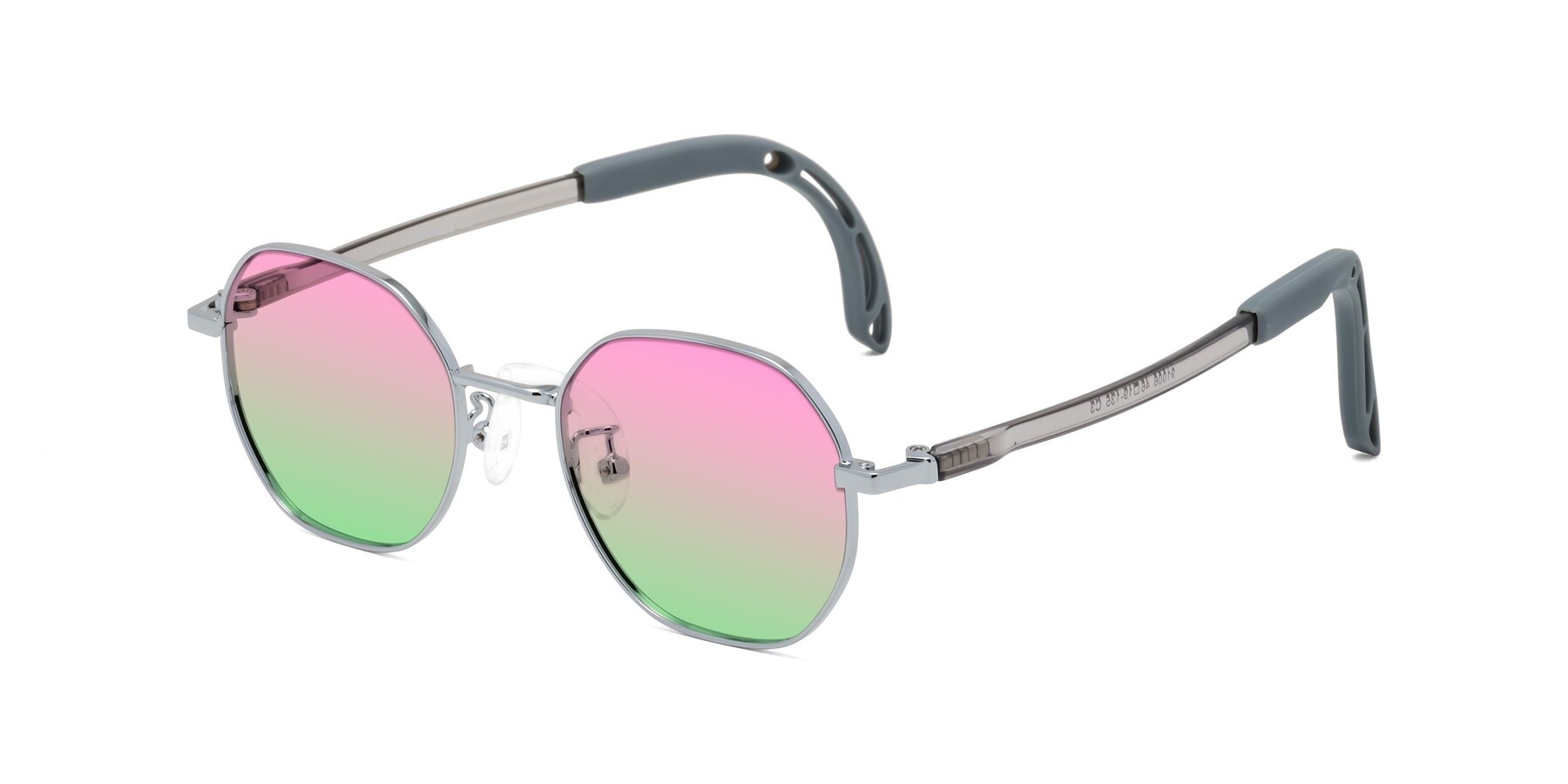 Angle of Esther in Knight Silver with Pink / Green Gradient Lenses