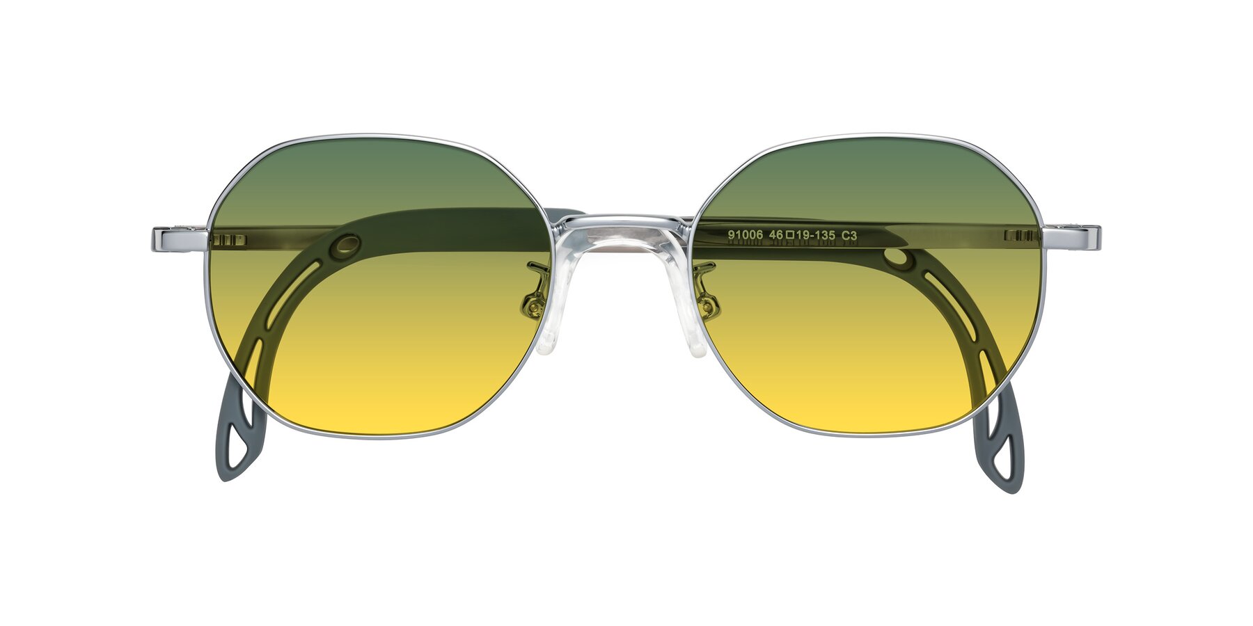 Folded Front of Esther in Knight Silver with Green / Yellow Gradient Lenses