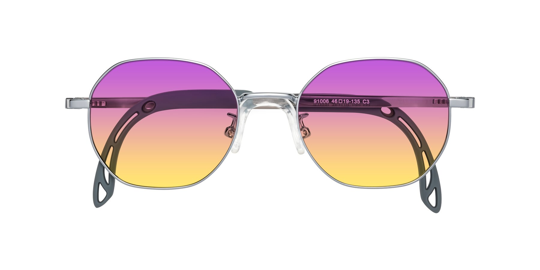 Folded Front of Esther in Knight Silver with Purple / Yellow Gradient Lenses