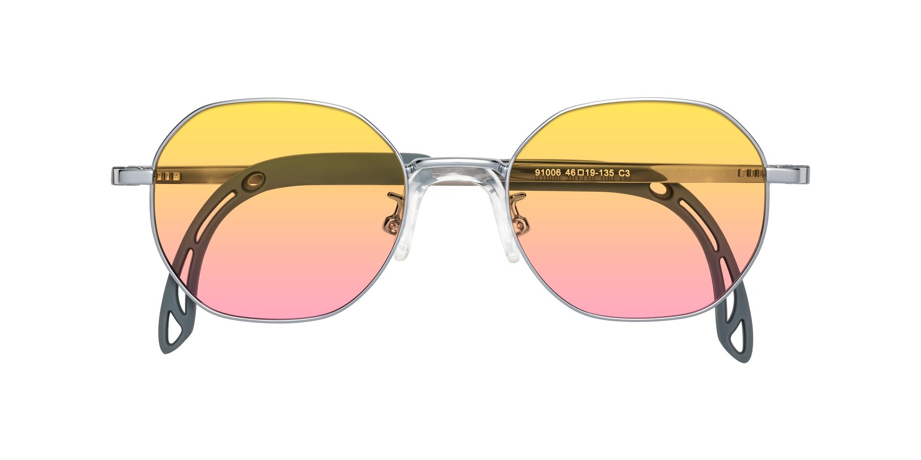 Folded Front of Esther in Knight Silver with Yellow / Pink Gradient Lenses