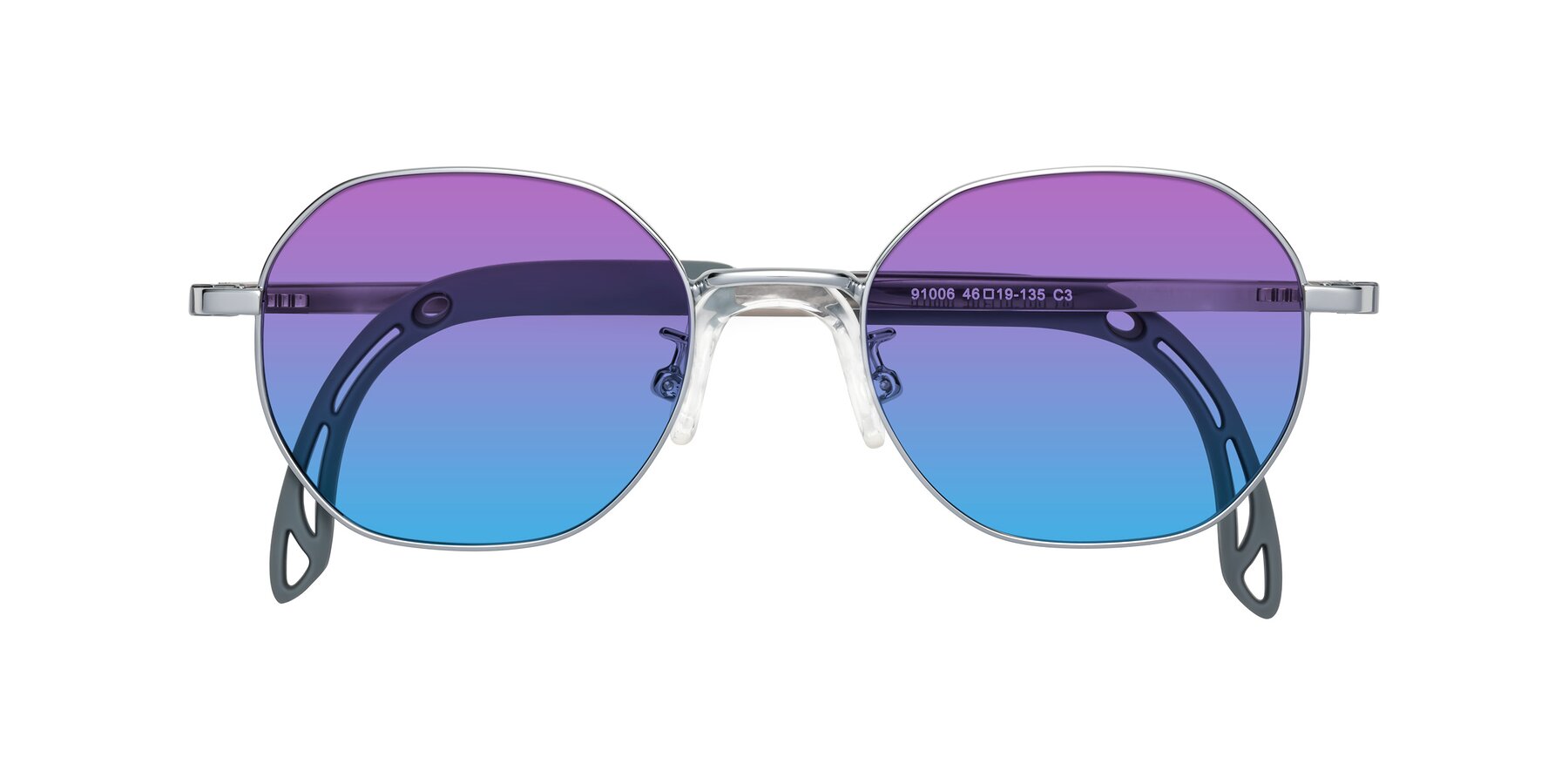 Folded Front of Esther in Knight Silver with Purple / Blue Gradient Lenses