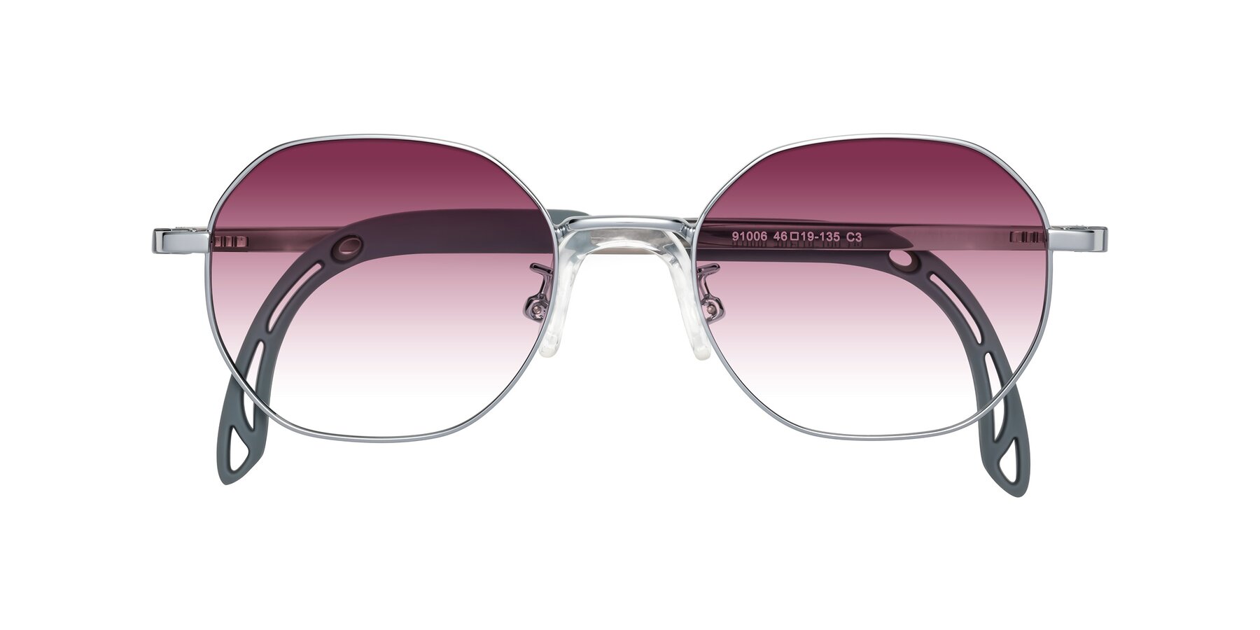 Folded Front of Esther in Knight Silver with Wine Gradient Lenses