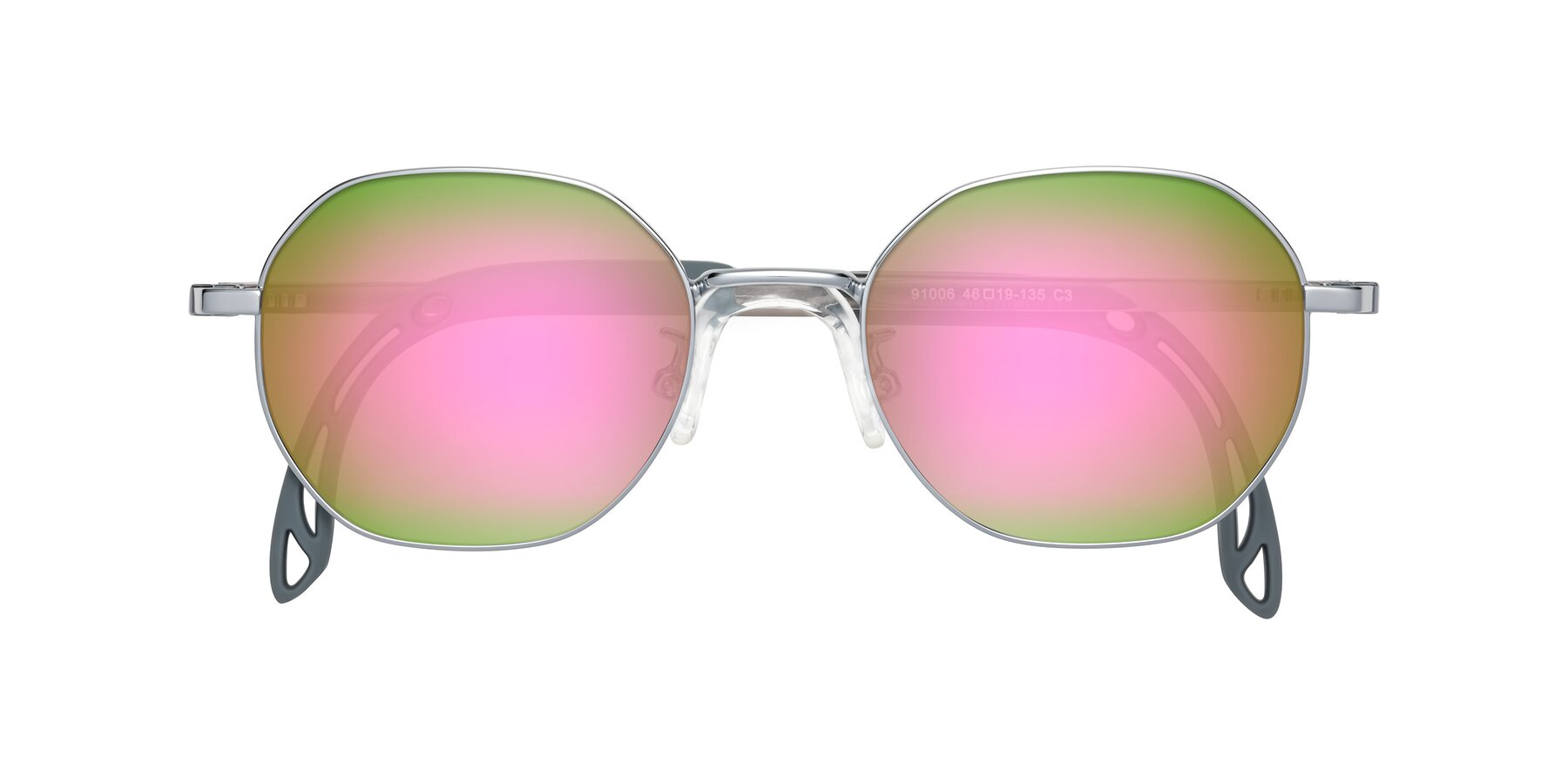 Folded Front of Esther in Knight Silver with Pink Mirrored Lenses