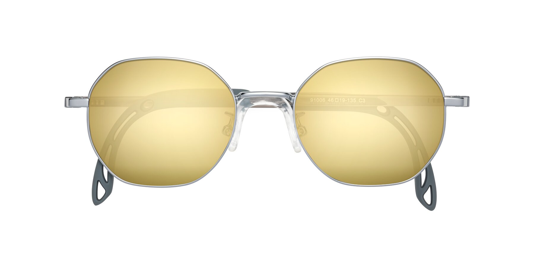 Folded Front of Esther in Knight Silver with Gold Mirrored Lenses