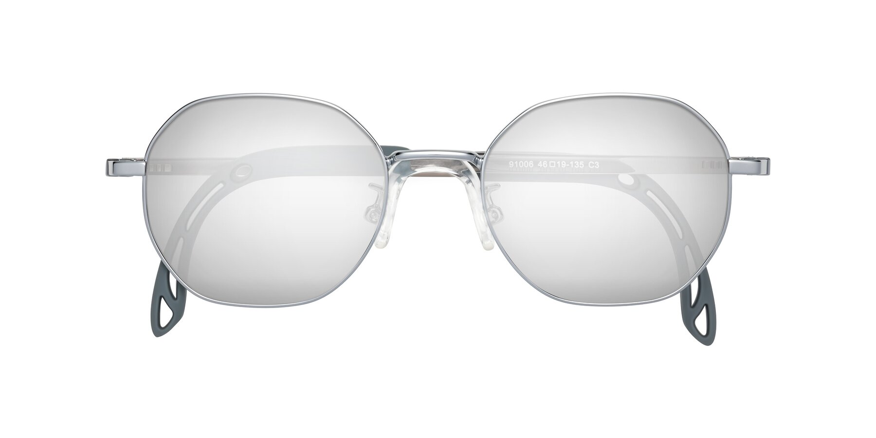 Folded Front of Esther in Knight Silver with Silver Mirrored Lenses