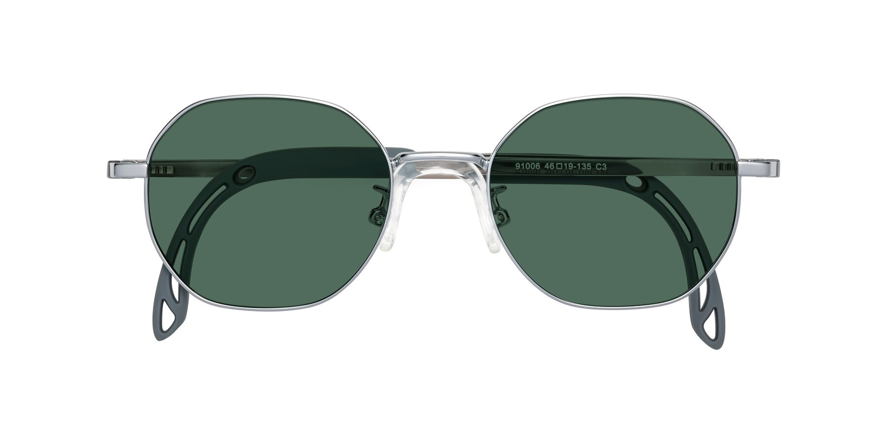 Folded Front of Esther in Knight Silver with Green Polarized Lenses