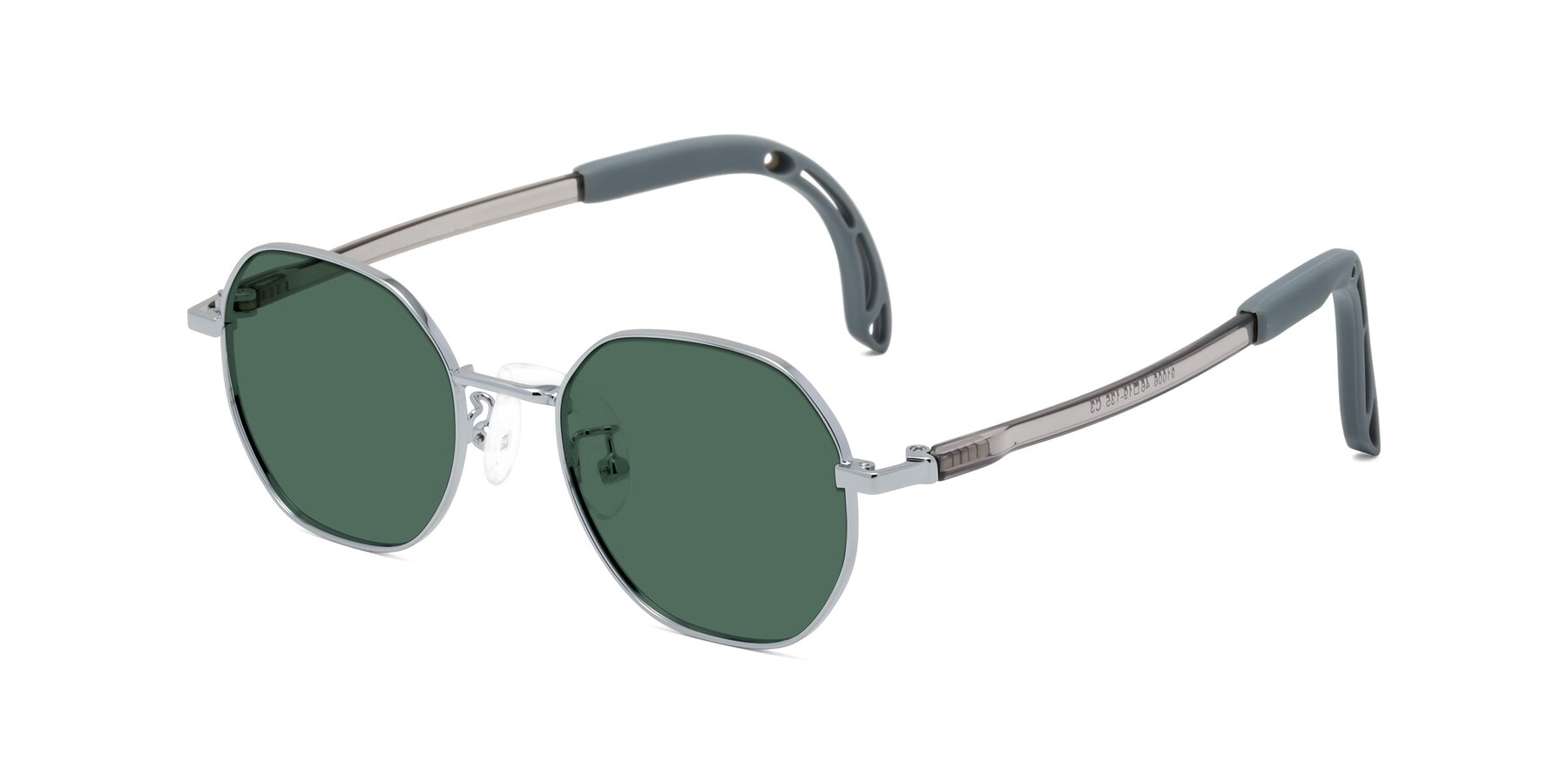 Angle of Esther in Knight Silver with Green Polarized Lenses