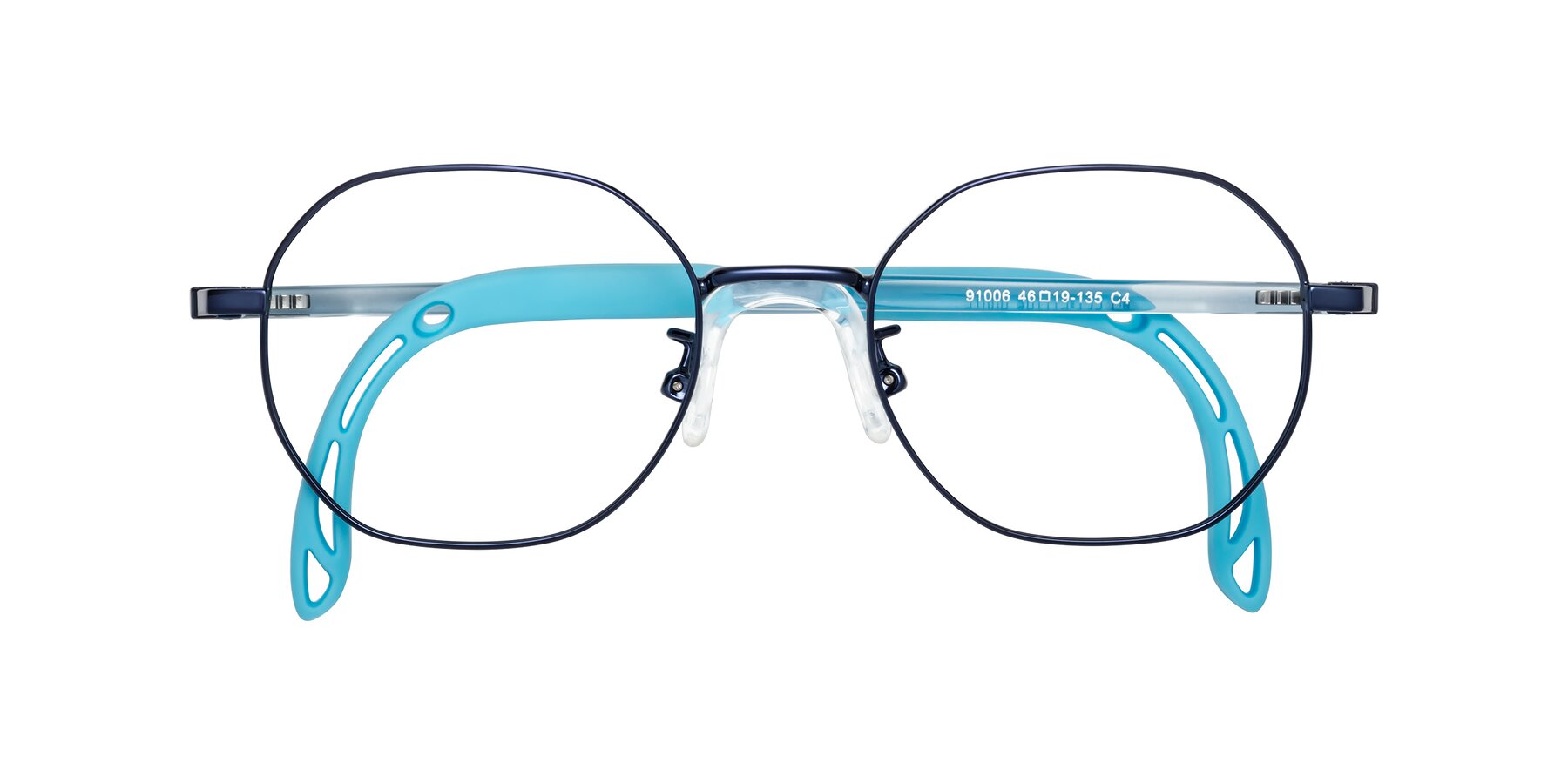 Folded Front of Esther in Sailor Blue with Clear Eyeglass Lenses