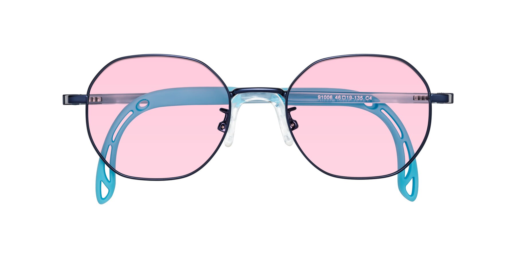 Folded Front of Esther in Sailor Blue with Light Pink Tinted Lenses