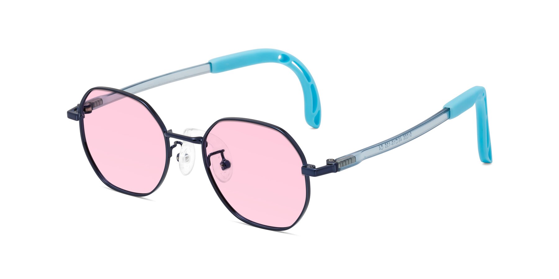 Angle of Esther in Sailor Blue with Light Pink Tinted Lenses