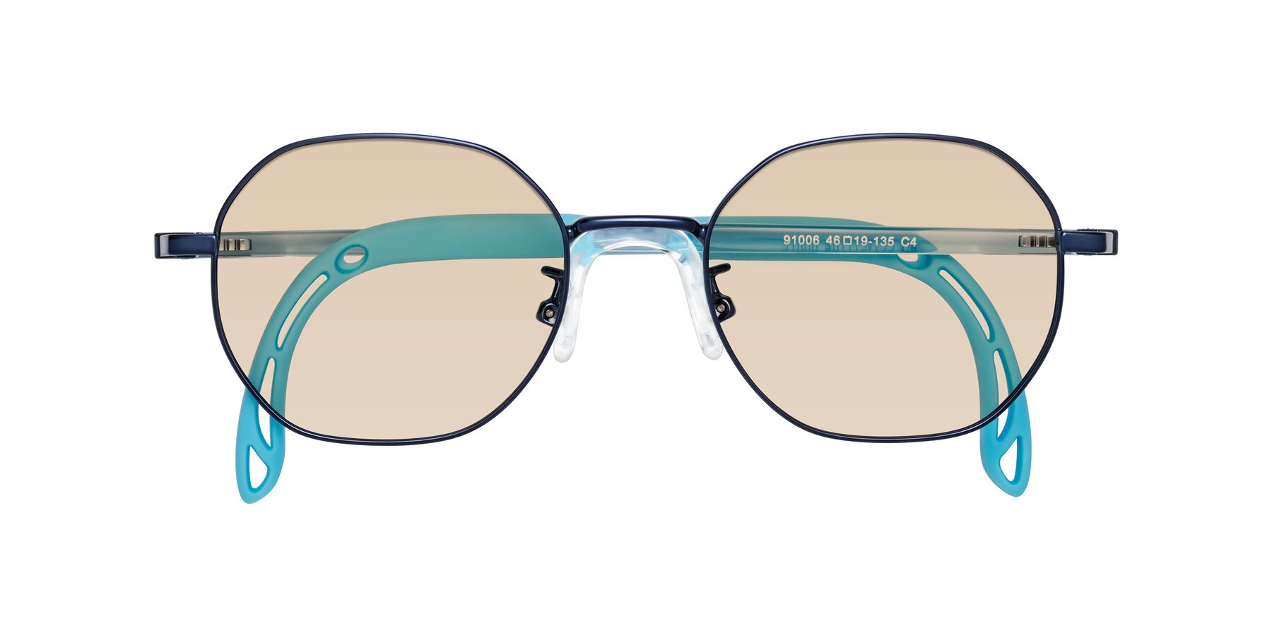 Folded Front of Esther in Sailor Blue with Light Brown Tinted Lenses