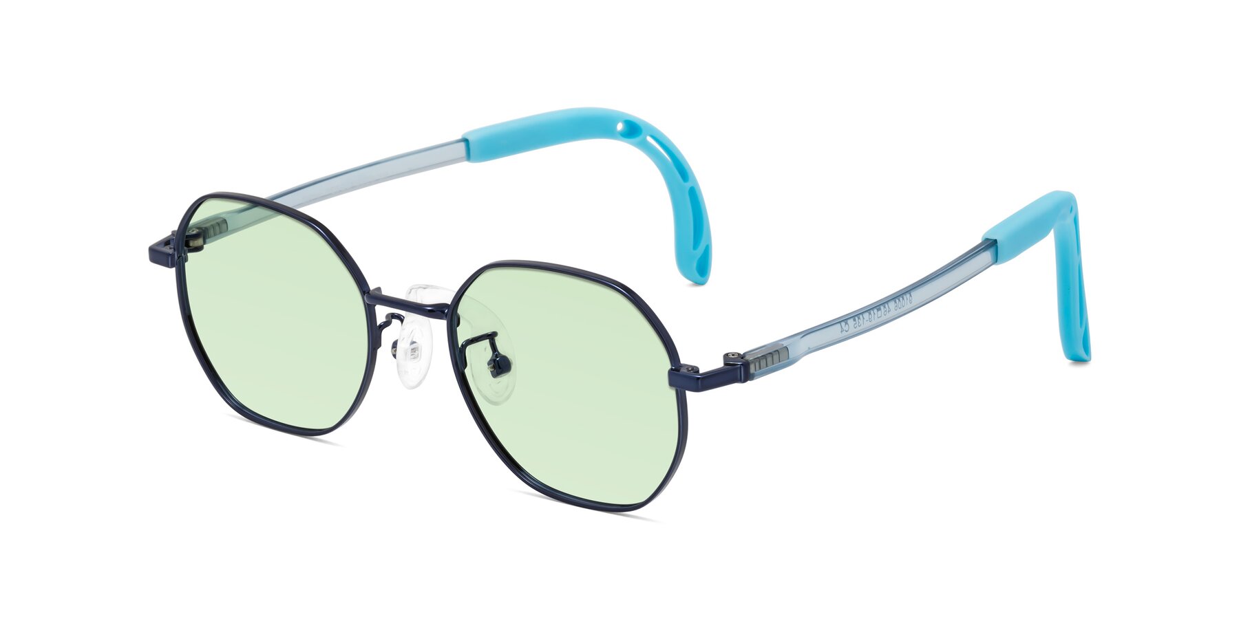 Angle of Esther in Sailor Blue with Light Green Tinted Lenses